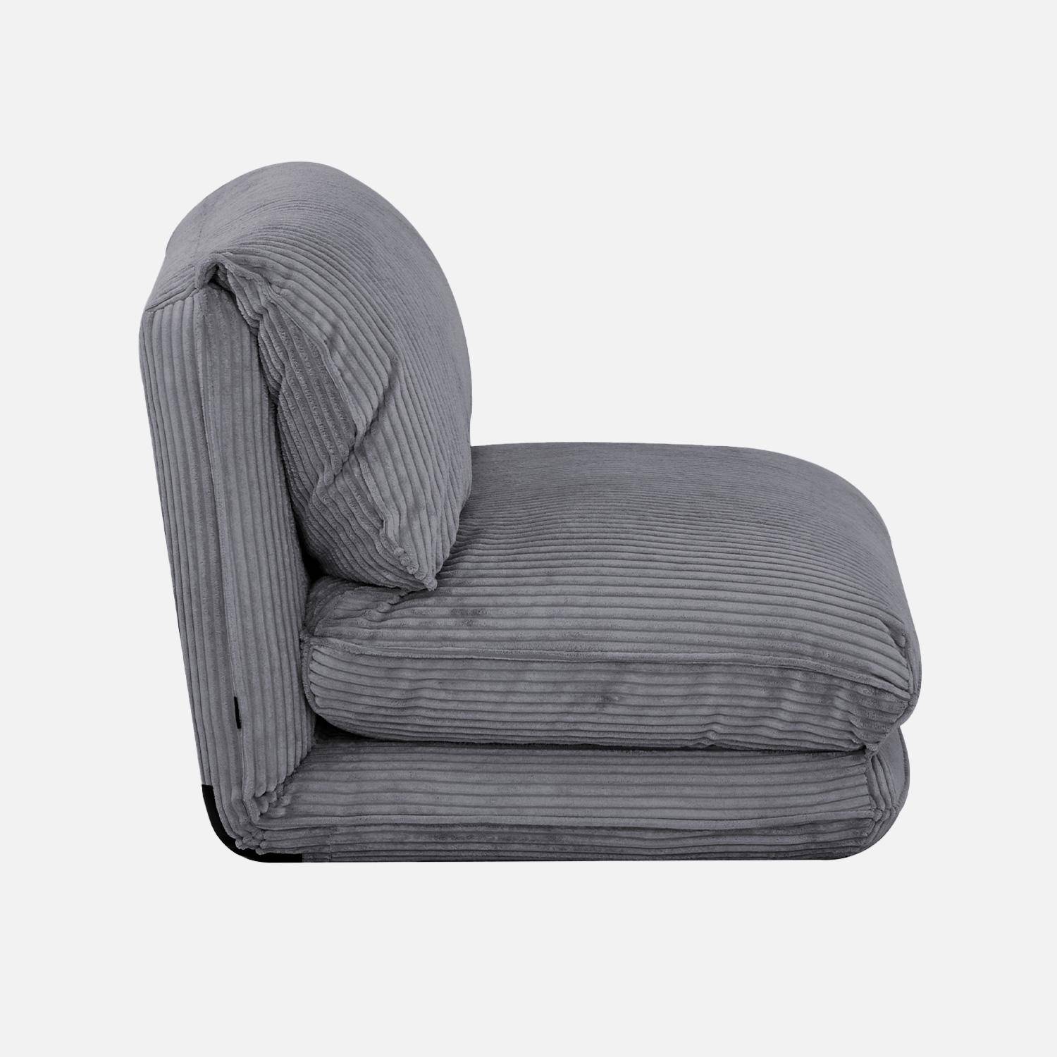 Poltrona convertibile velluto a coste grosse coste 1 posto, Cosy, Grigio, 209x78x58 cm Photo3