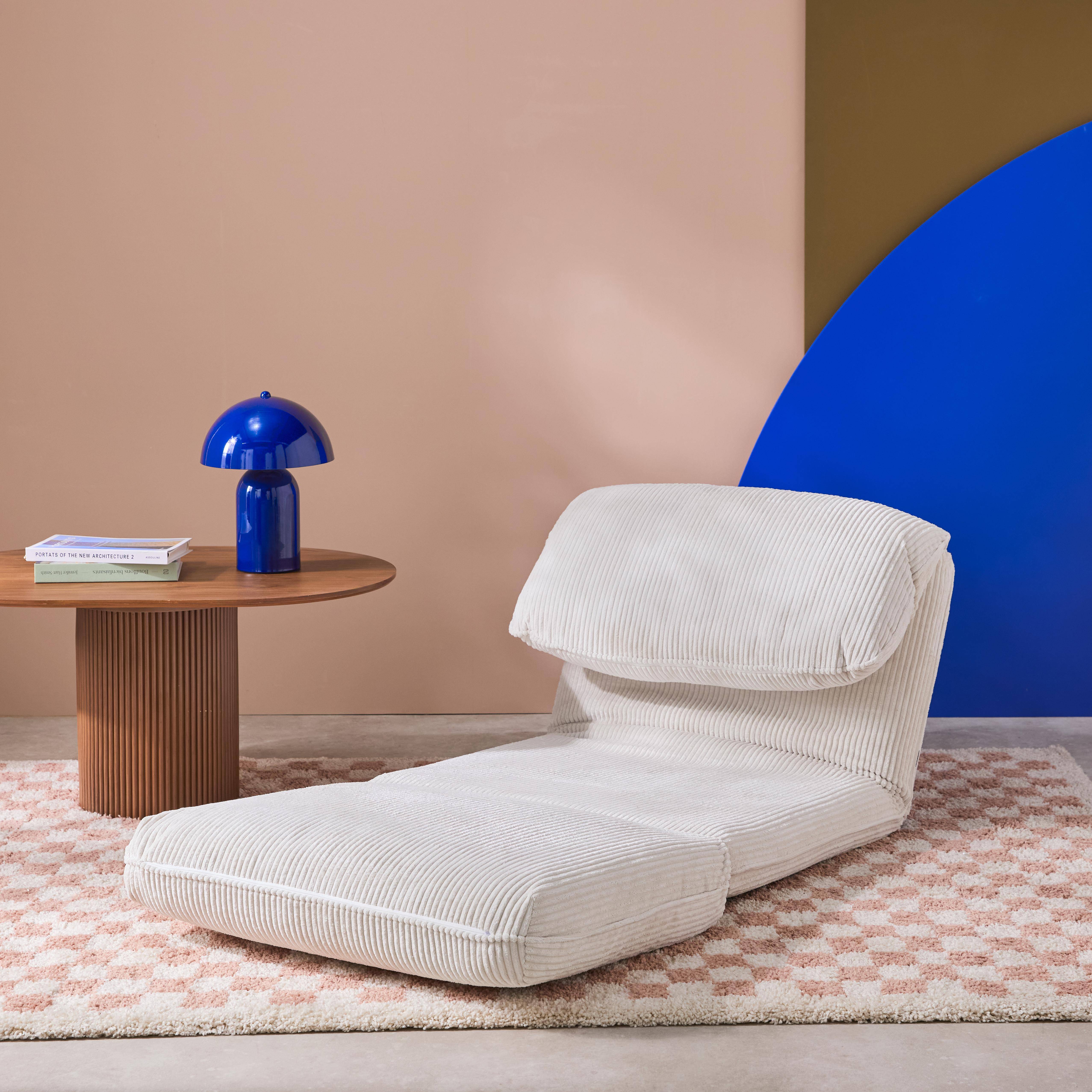 Poltrona convertibile velluto a coste grosse coste 1 posto, Cosy, Bianco sporco, 209x78x58 cm Photo2