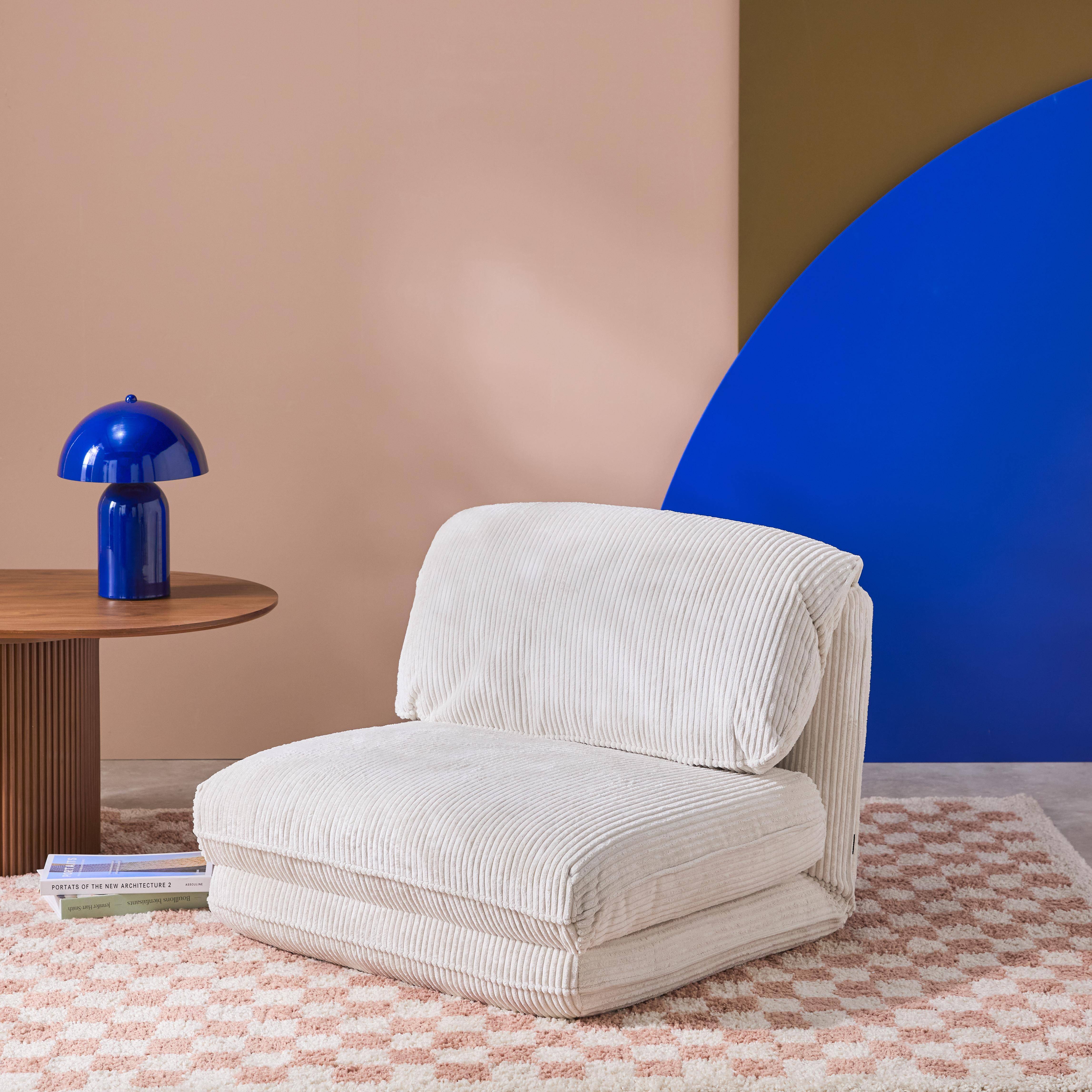 Poltrona convertibile velluto a coste grosse coste 1 posto, Cosy, Bianco sporco, 209x78x58 cm Photo1