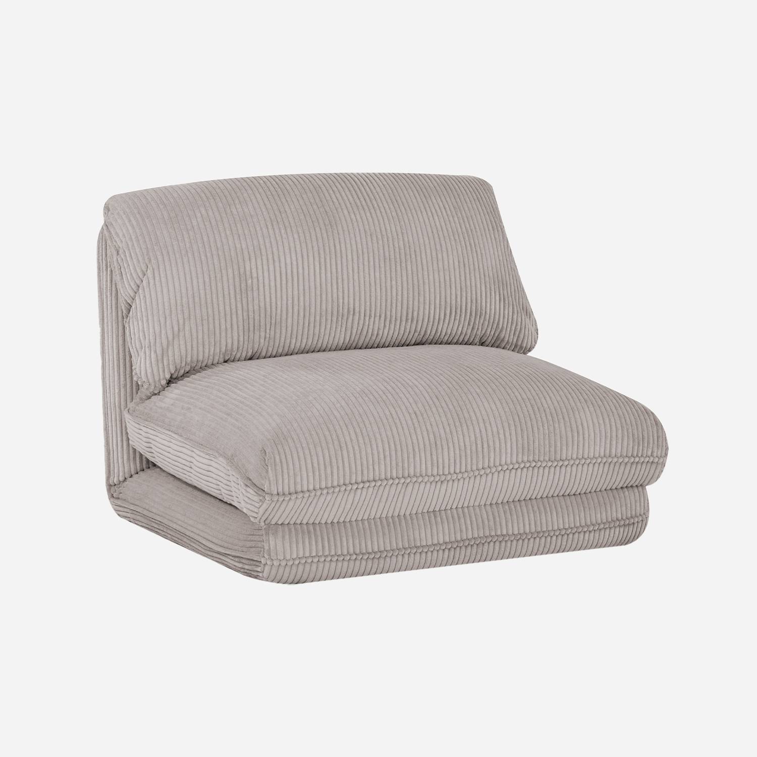 Sillón convertible terciopelo de pana gruesa, 1 plaza, Beige