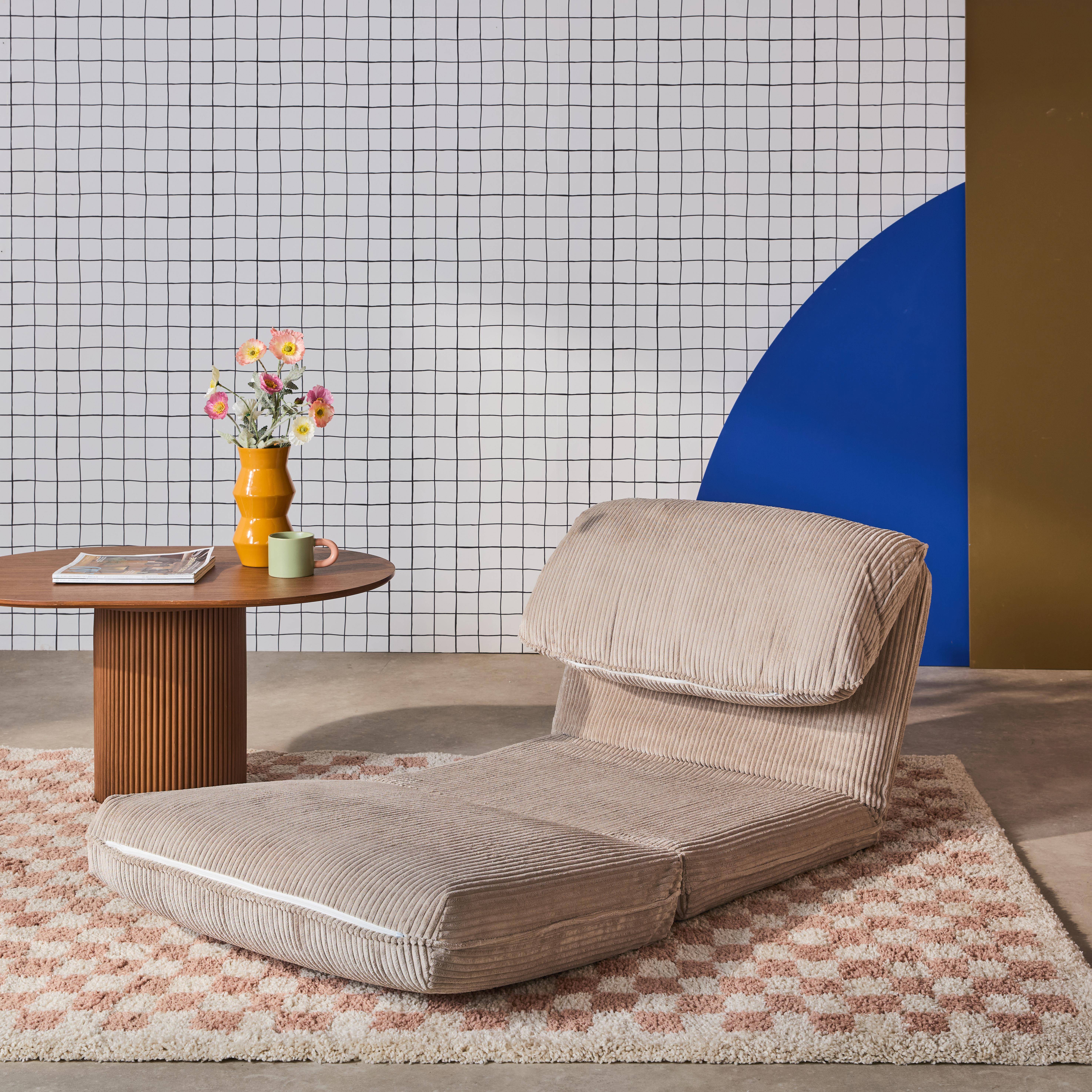 Poltrona convertibile velluto a coste grosse coste 1 posto, Cosy, Beige, 209x78x58 cm,sweeek,Photo2