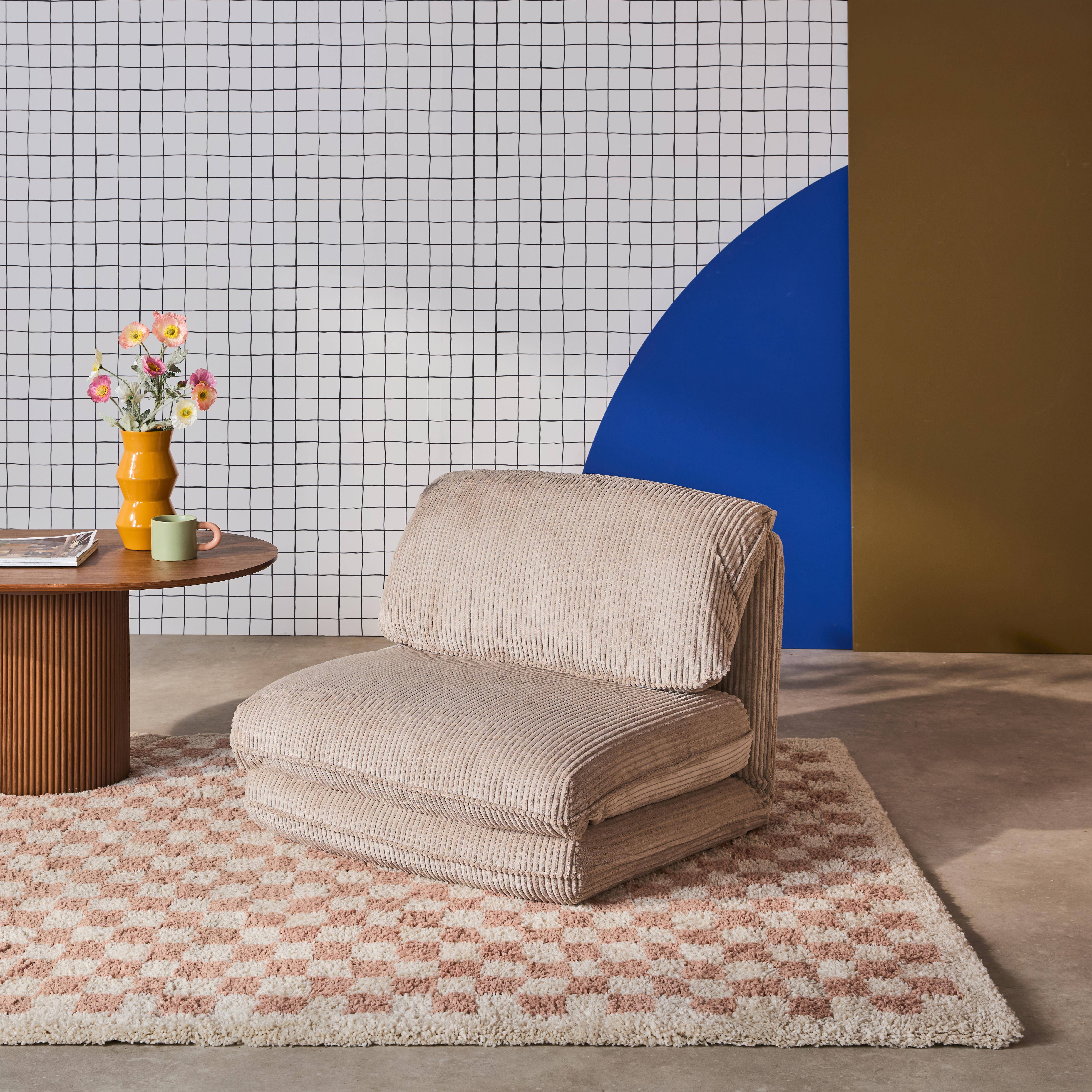 Poltrona convertibile velluto a coste grosse coste 1 posto, Cosy, Beige, 209x78x58 cm Photo1