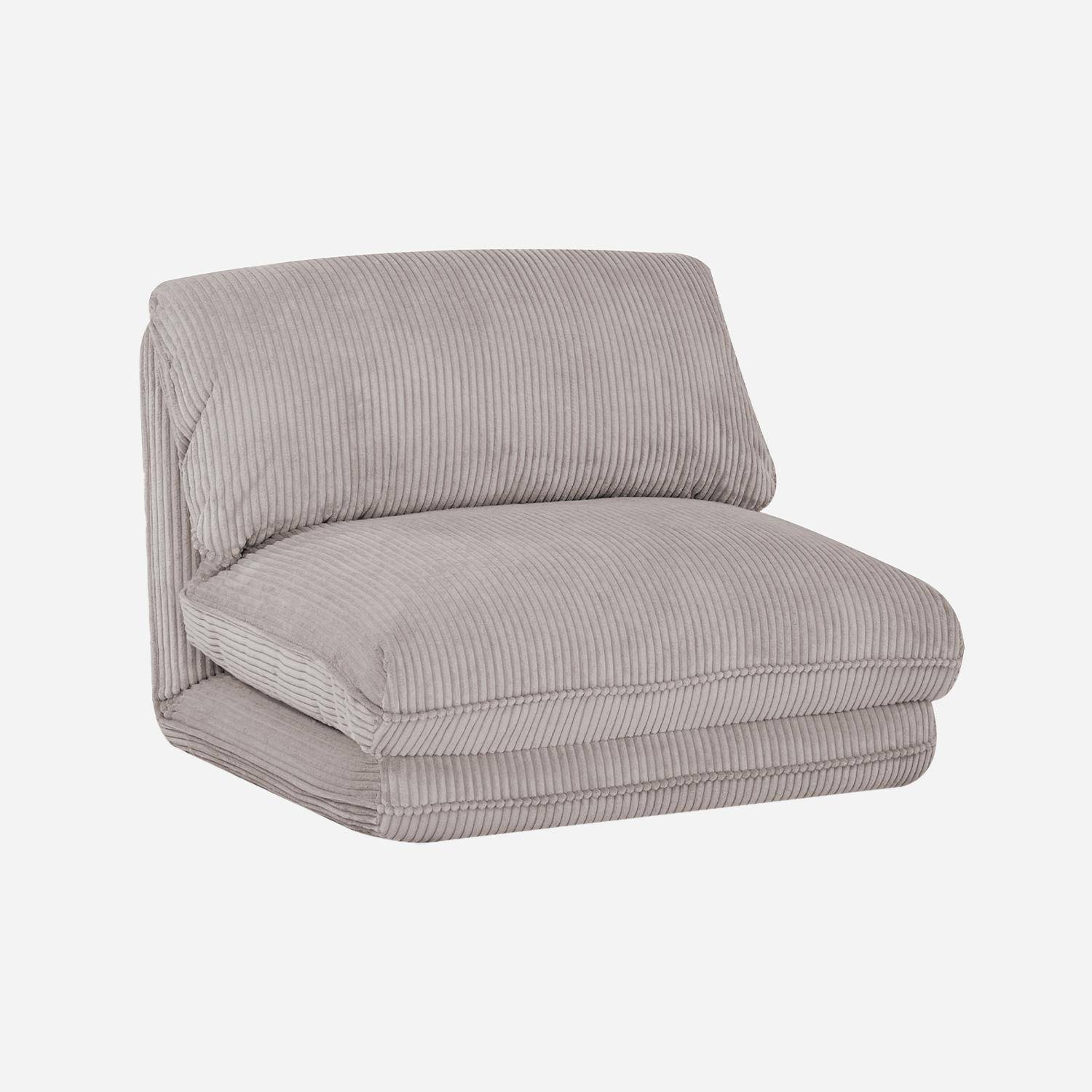 Poltrona convertibile velluto a coste grosse coste 1 posto, Cosy, Beige, 209x78x58 cm Photo1