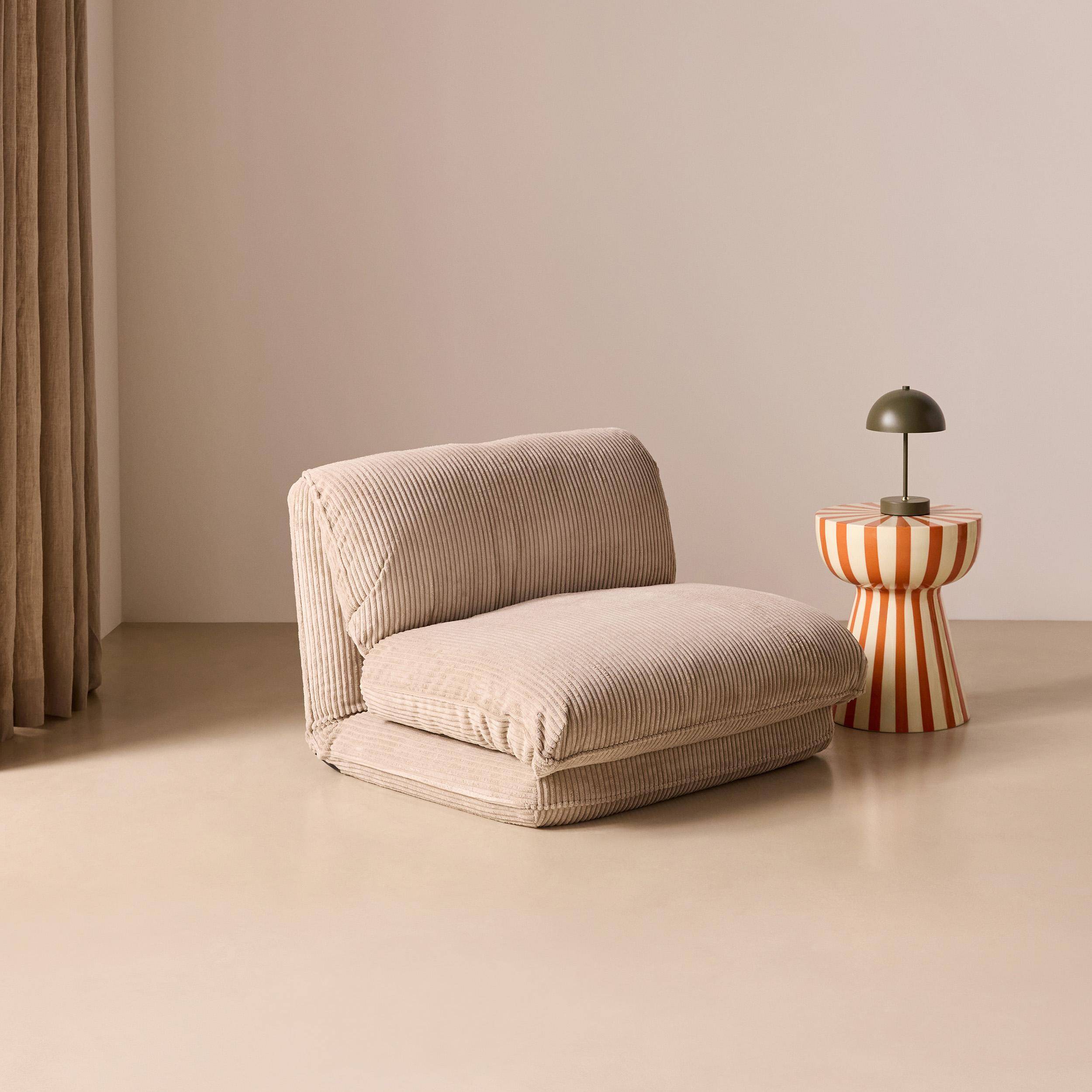 Rozkładany fotel z grubego sztruksu w kolorze szaro-beżowym, 1-osobowy dł. 78 x gł. 82 x wys. 58 cm - Cosy,sweeek,Photo1