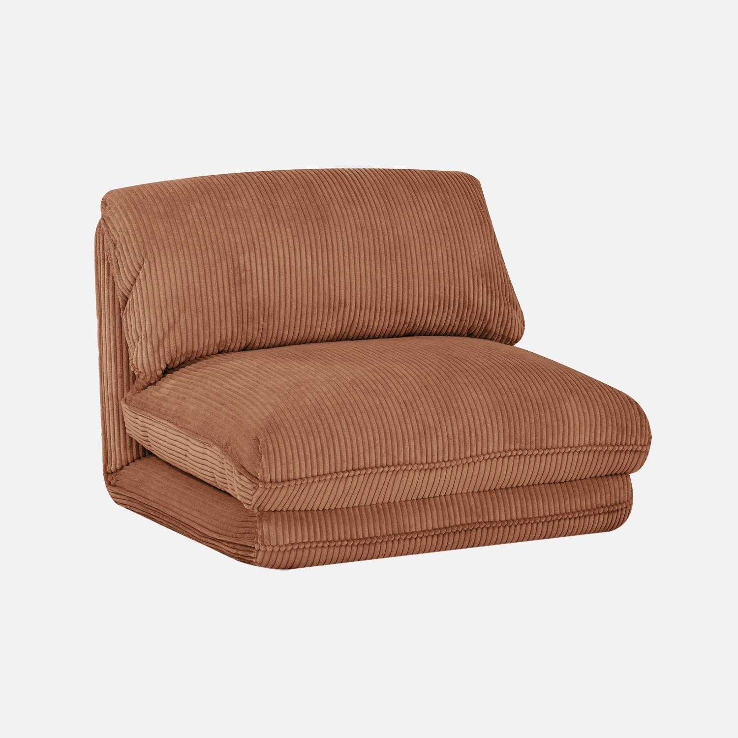Sillón convertible terciopelo de pana gruesa, 1 plaza, Camel