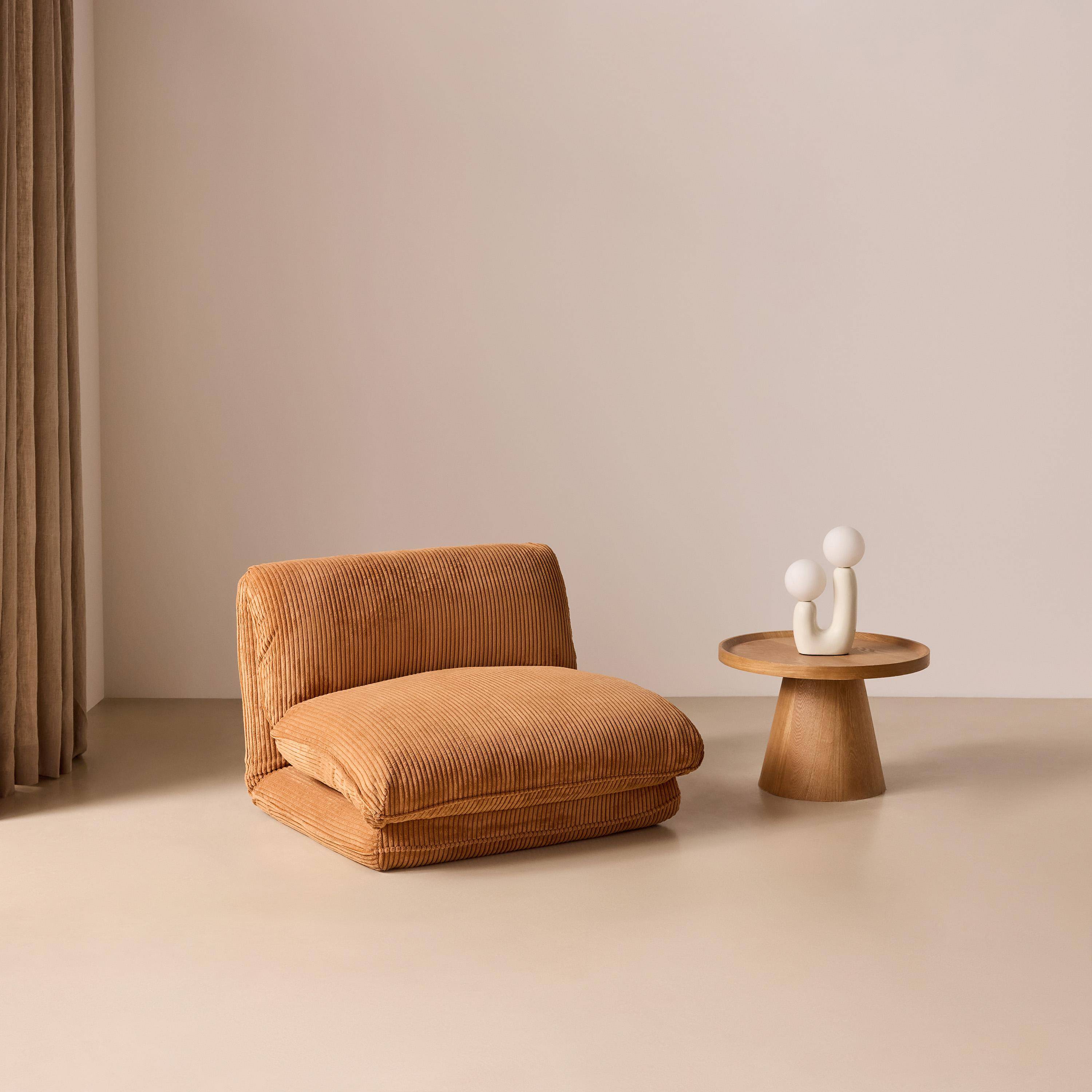 Sillón cama convertible de pana gruesa, Cosy, Camel, 209x78x58 cm Photo1