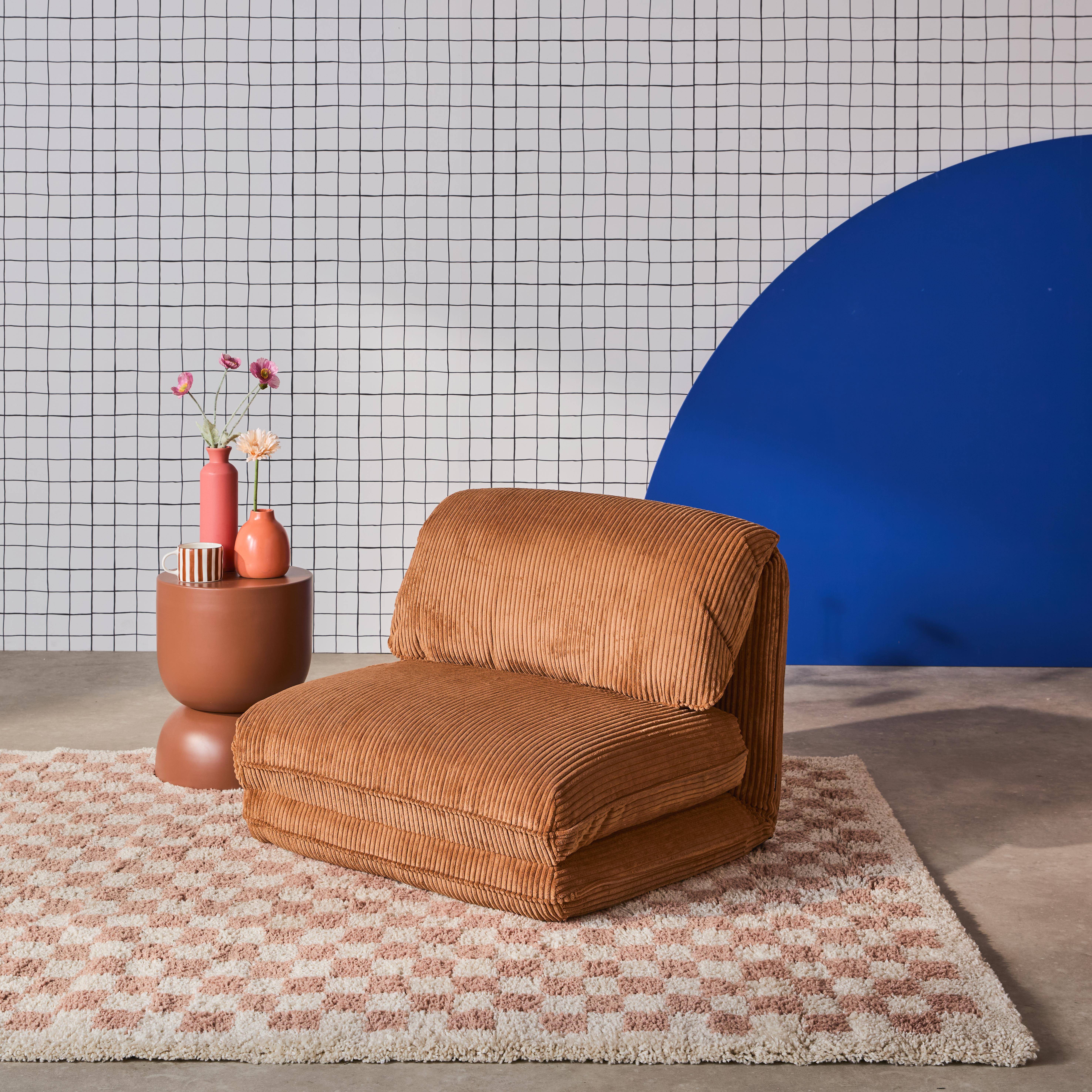 Poltrona convertibile velluto a coste grosse coste 1 posto, Cosy, Camel, 209x78x58 cm Photo1