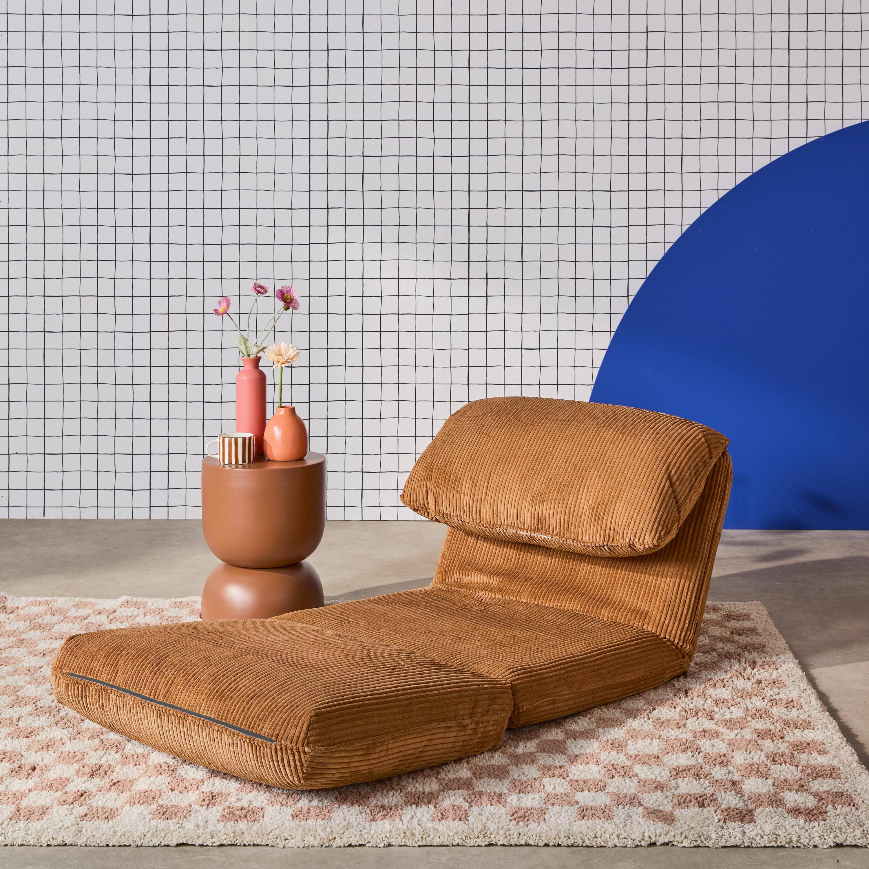 Poltrona convertibile velluto a coste grosse coste 1 posto, Cosy, Camel, 209x78x58 cm,sweeek,Photo2