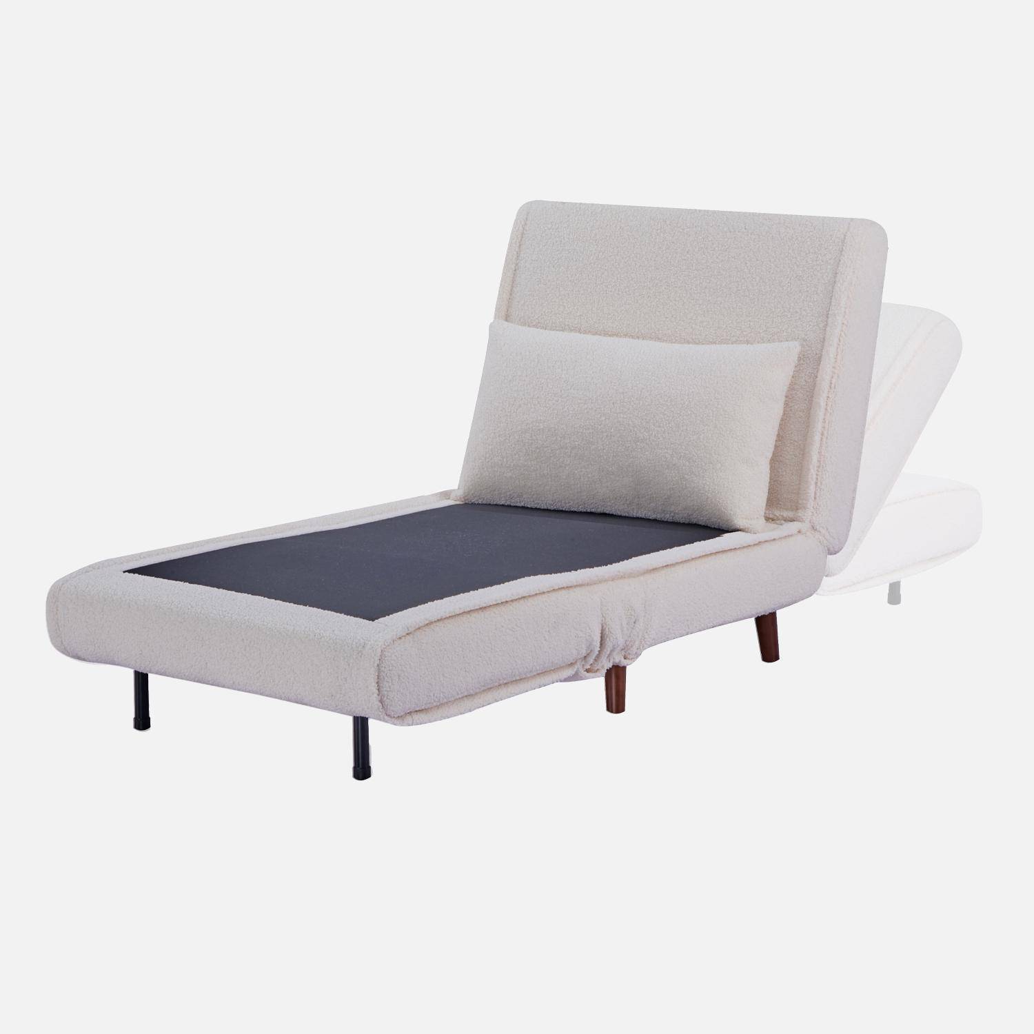 Poltrona letto bouclé con base in legno 1 posto, Guest, Crema, 191x77x83 cm Photo5