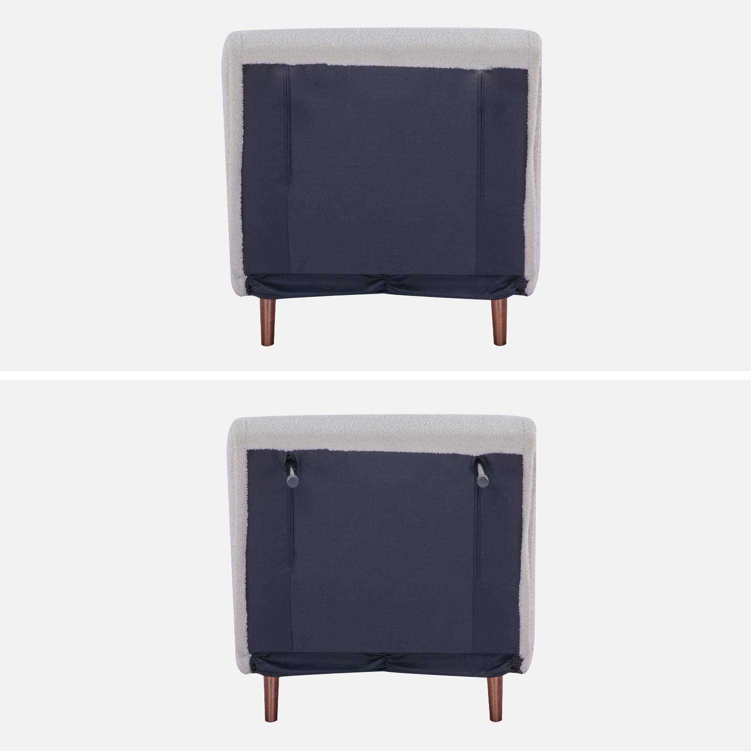 Poltrona letto bouclé con base in legno 1 posto, Guest, Crema, 191x77x83 cm Photo6