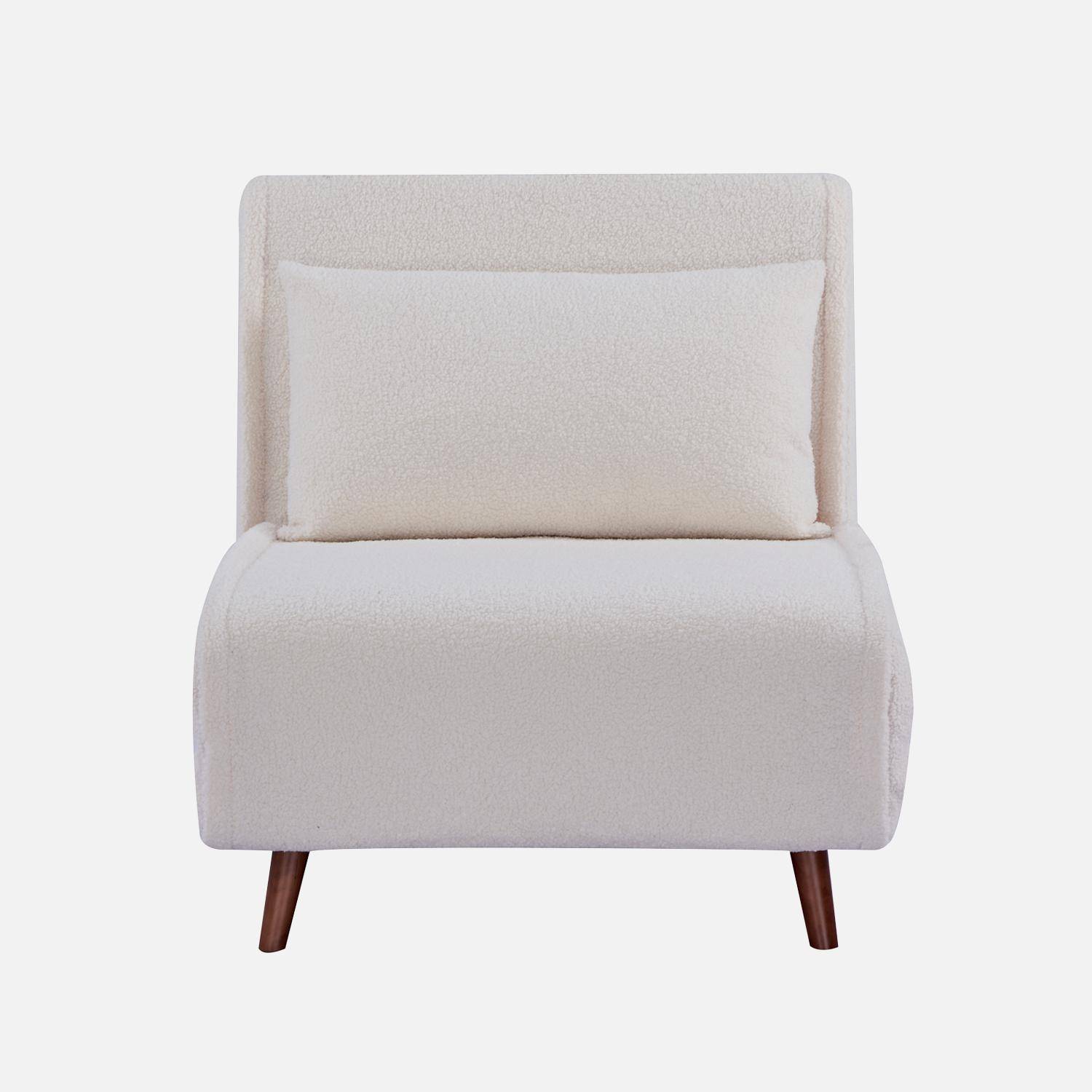 Poltrona letto bouclé con base in legno 1 posto, Guest, Crema, 191x77x83 cm Photo2