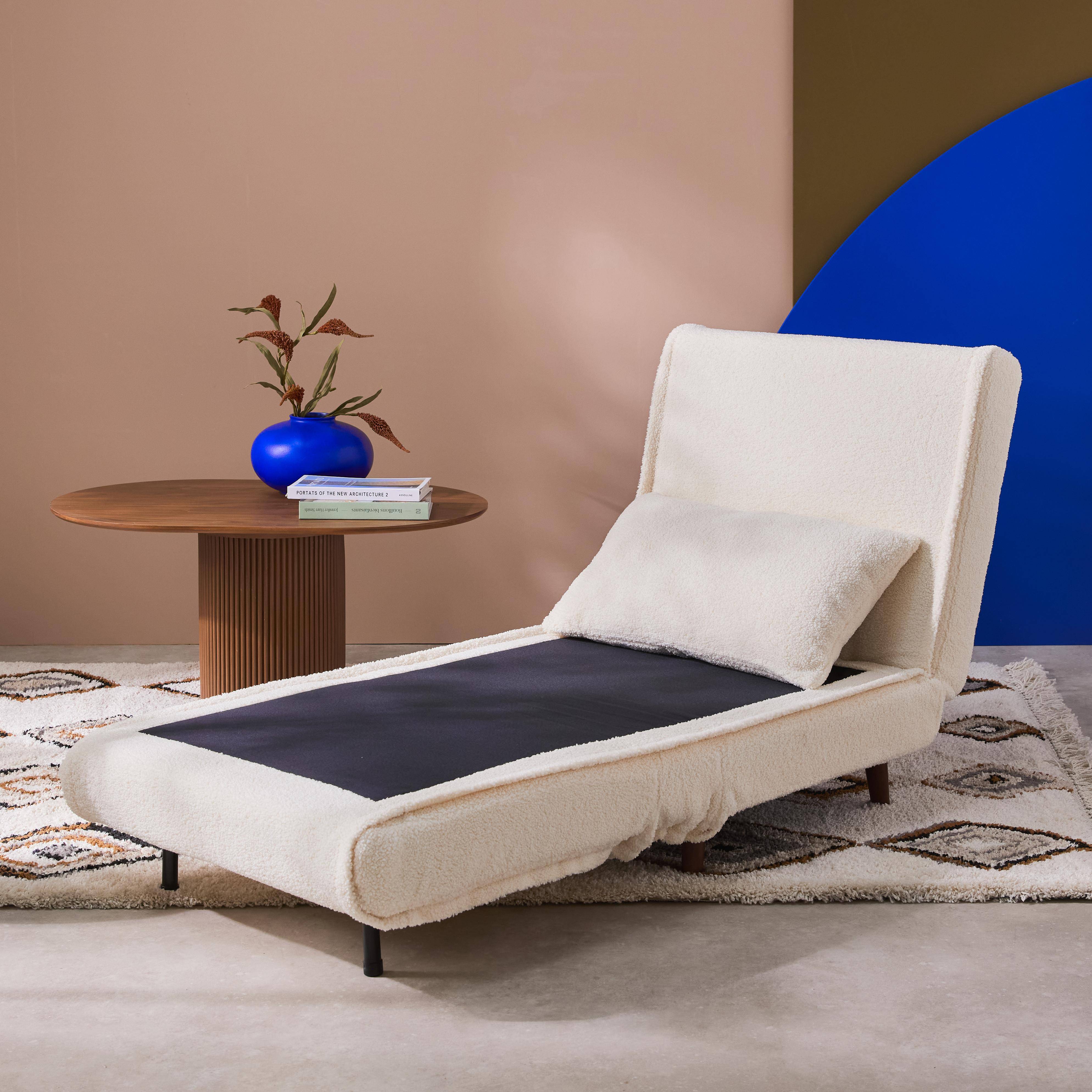 Sillón convertible borreguito base de madera, 1 plaza, Guest, Crema, 191x77x83 cm Photo2