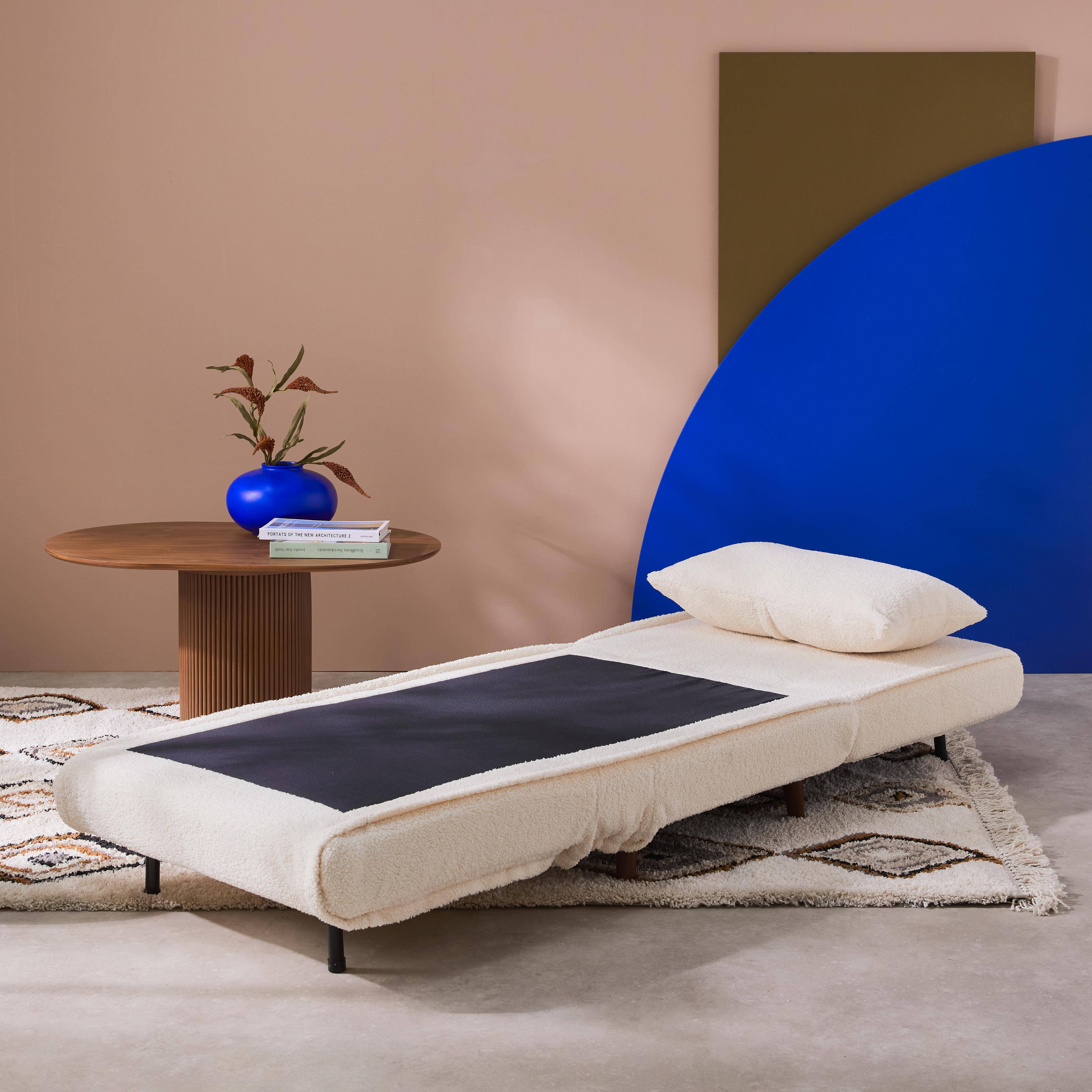 Sillón convertible borreguito base de madera, 1 plaza, Guest, Crema, 191x77x83 cm Photo3
