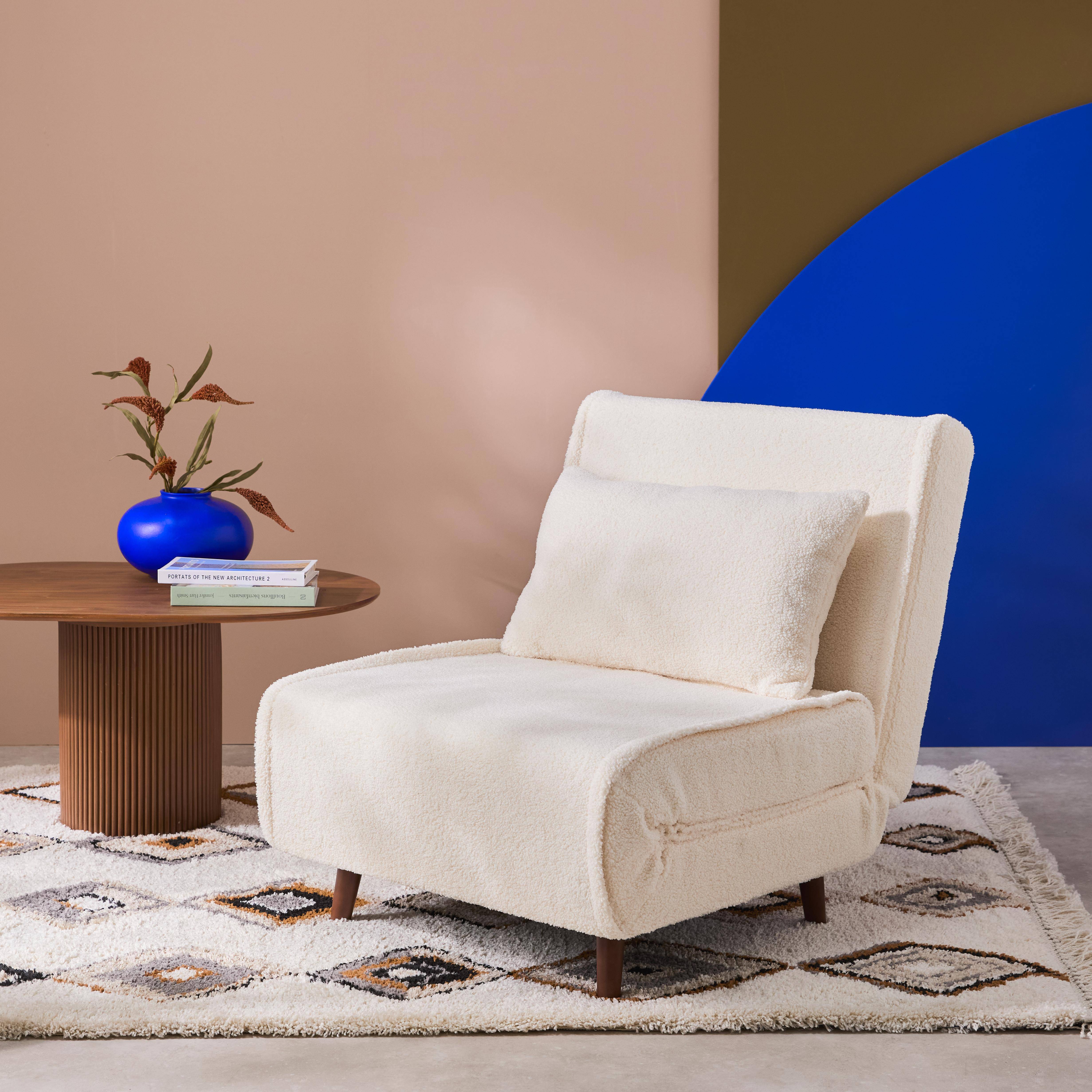 Sillón convertible borreguito base de madera, 1 plaza, Guest, Crema, 191x77x83 cm Photo1