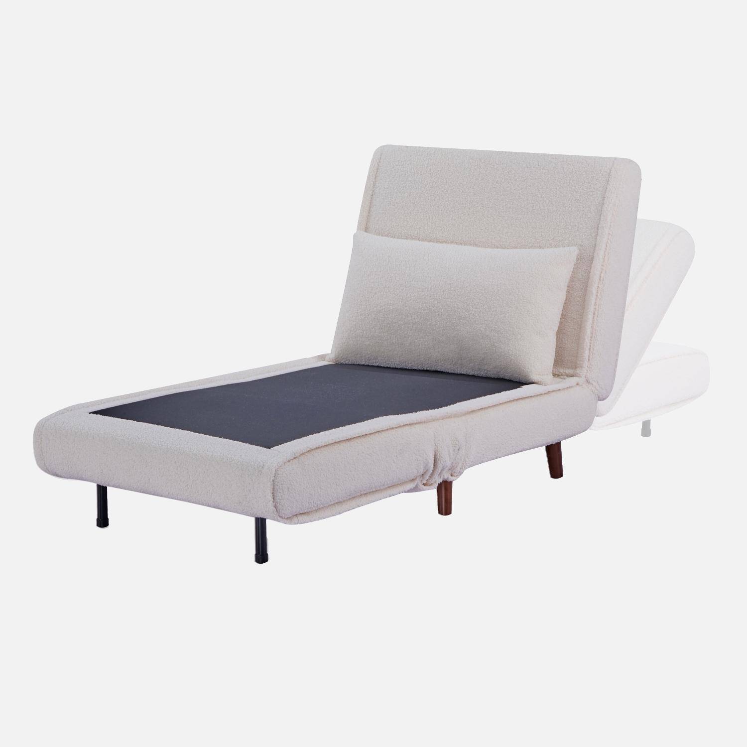 Poltrona letto bouclé con base in legno 1 posto, Guest, Crema, 191x77x83 cm Photo5