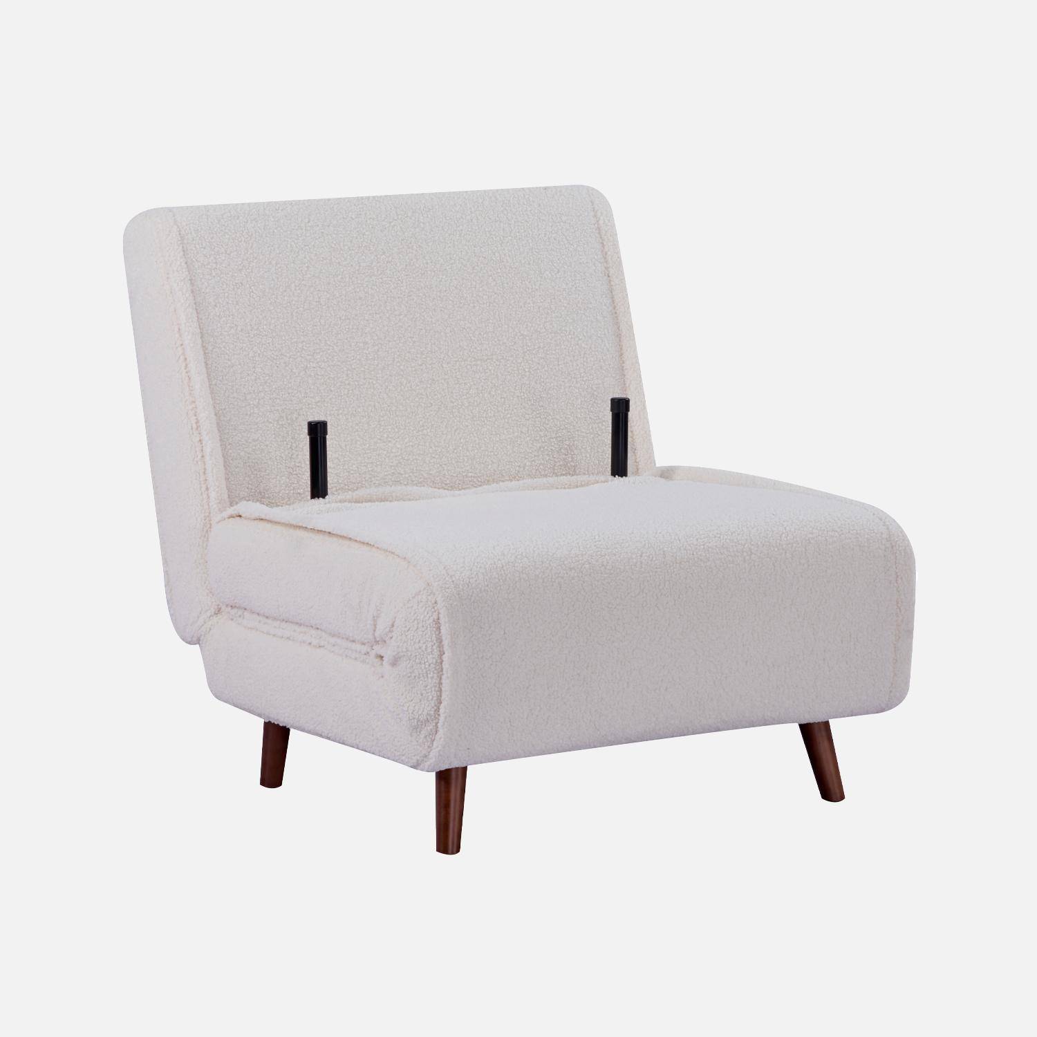 Poltrona letto bouclé con base in legno 1 posto, Guest, Crema, 191x77x83 cm Photo4