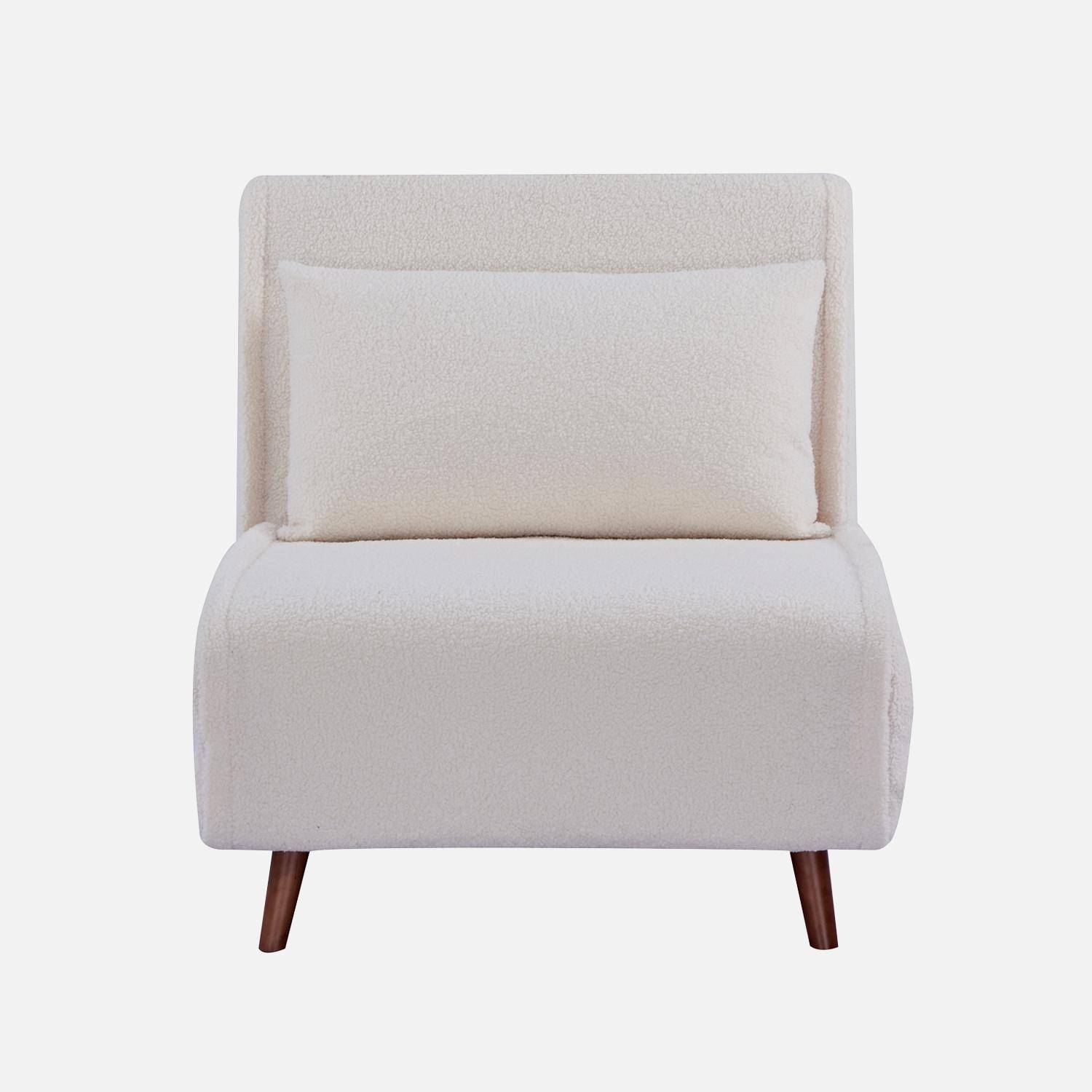 Poltrona letto bouclé con base in legno 1 posto, Guest, Crema, 191x77x83 cm Photo3