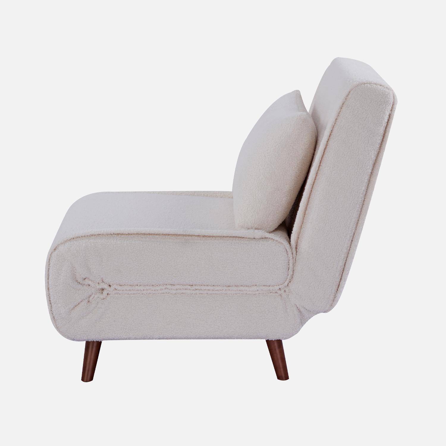 Poltrona letto bouclé con base in legno 1 posto, Guest, Crema, 191x77x83 cm Photo3