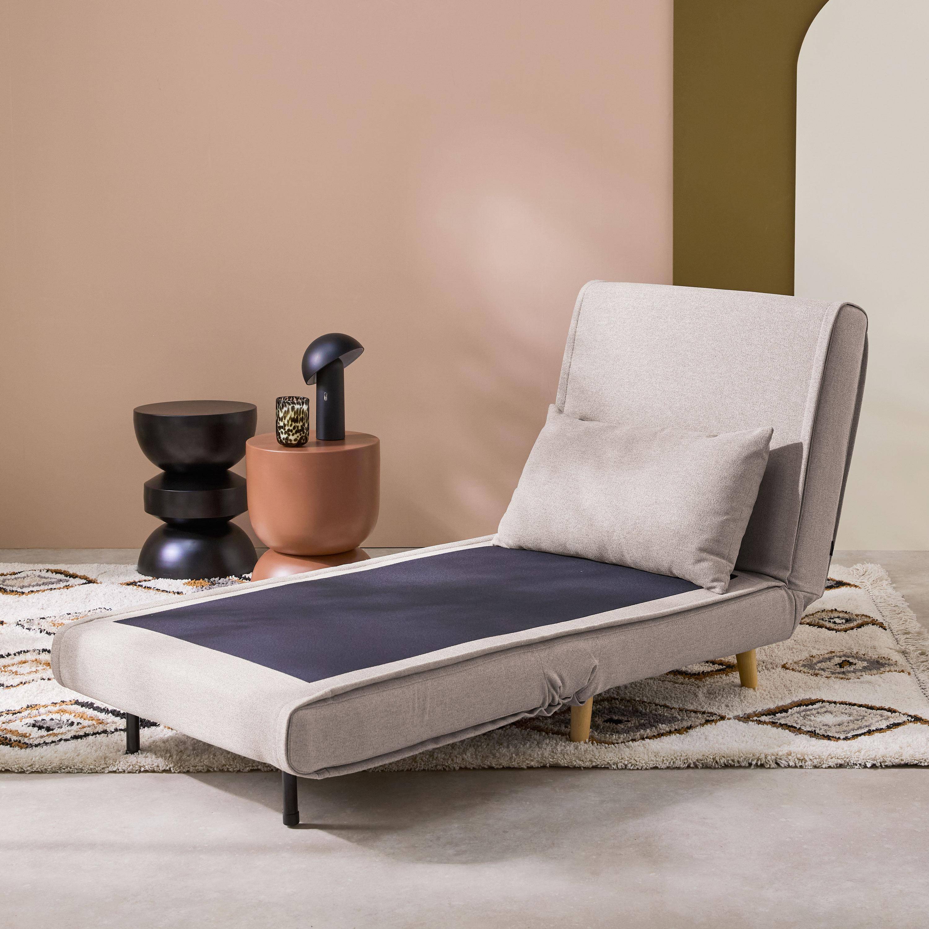 Poltrona de 1 lugar conversível em tecido simple com base de madeira, Guest, Beige, 191x77x49 cm,sweeek,Photo2
