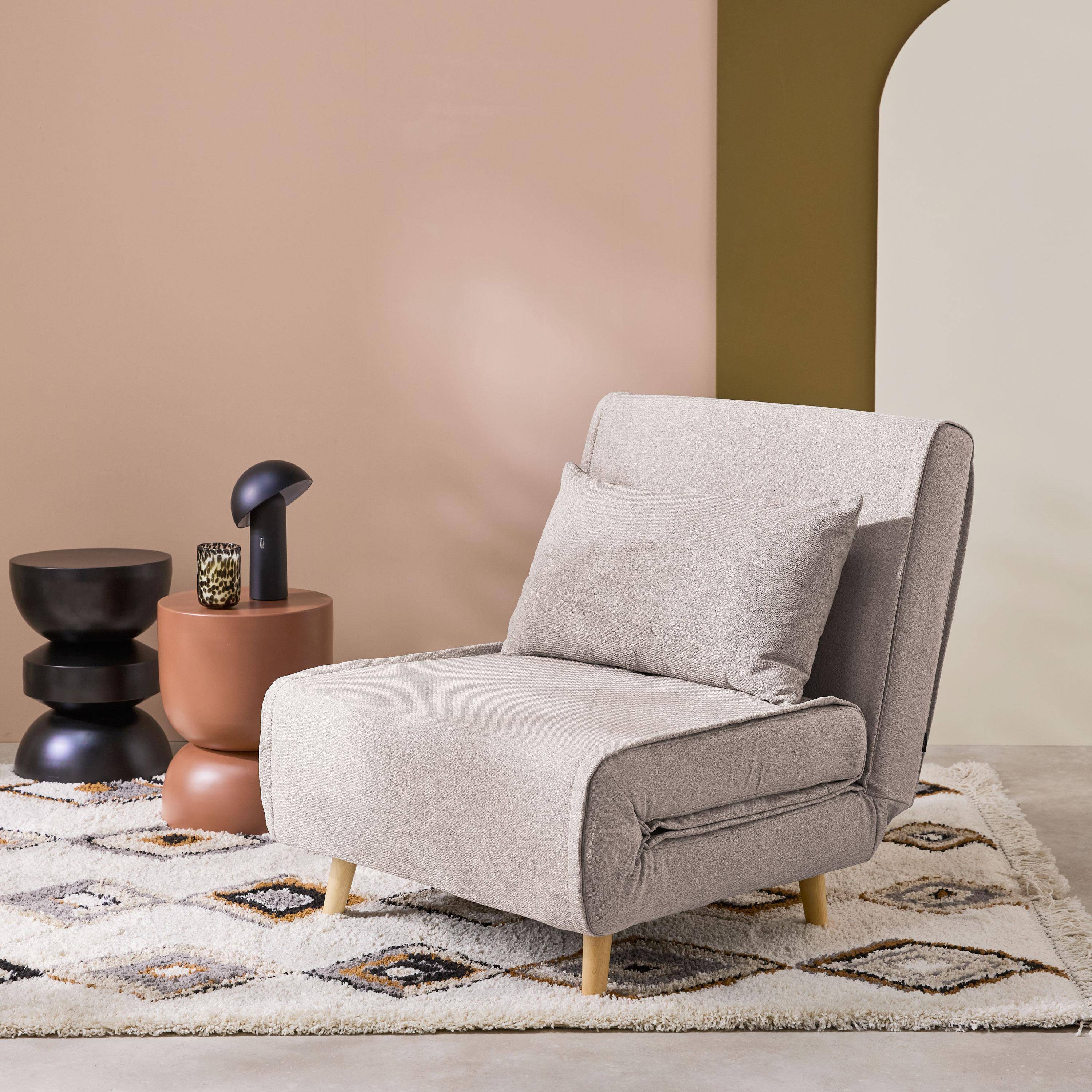 Poltrona de 1 lugar conversível em tecido simple com base de madeira, Guest, Beige, 191x77x49 cm,sweeek,Photo1