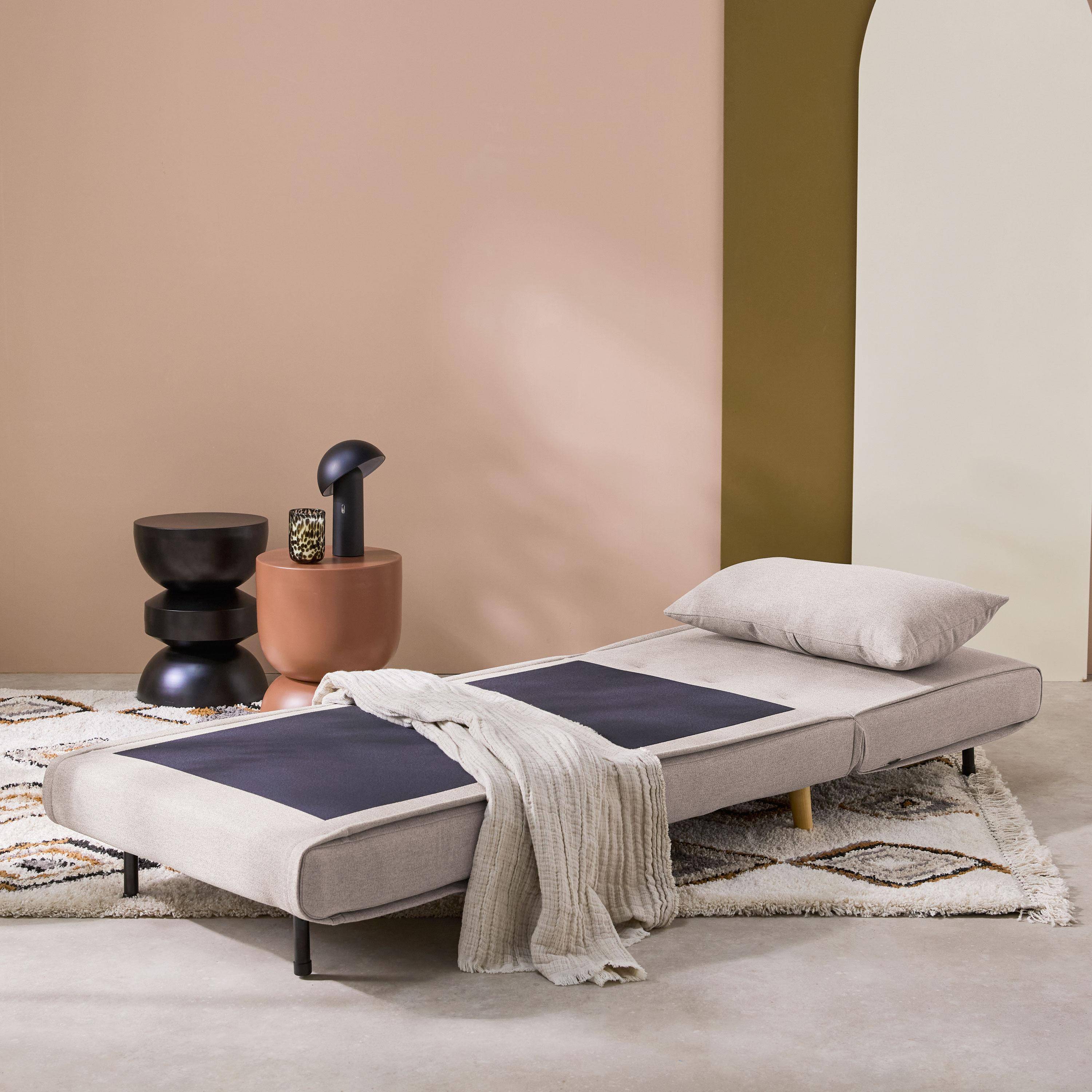 Rozkładany fotel z tkaniny, drewniana podstawa, 1-osobowy, beżowy - Guest Photo3