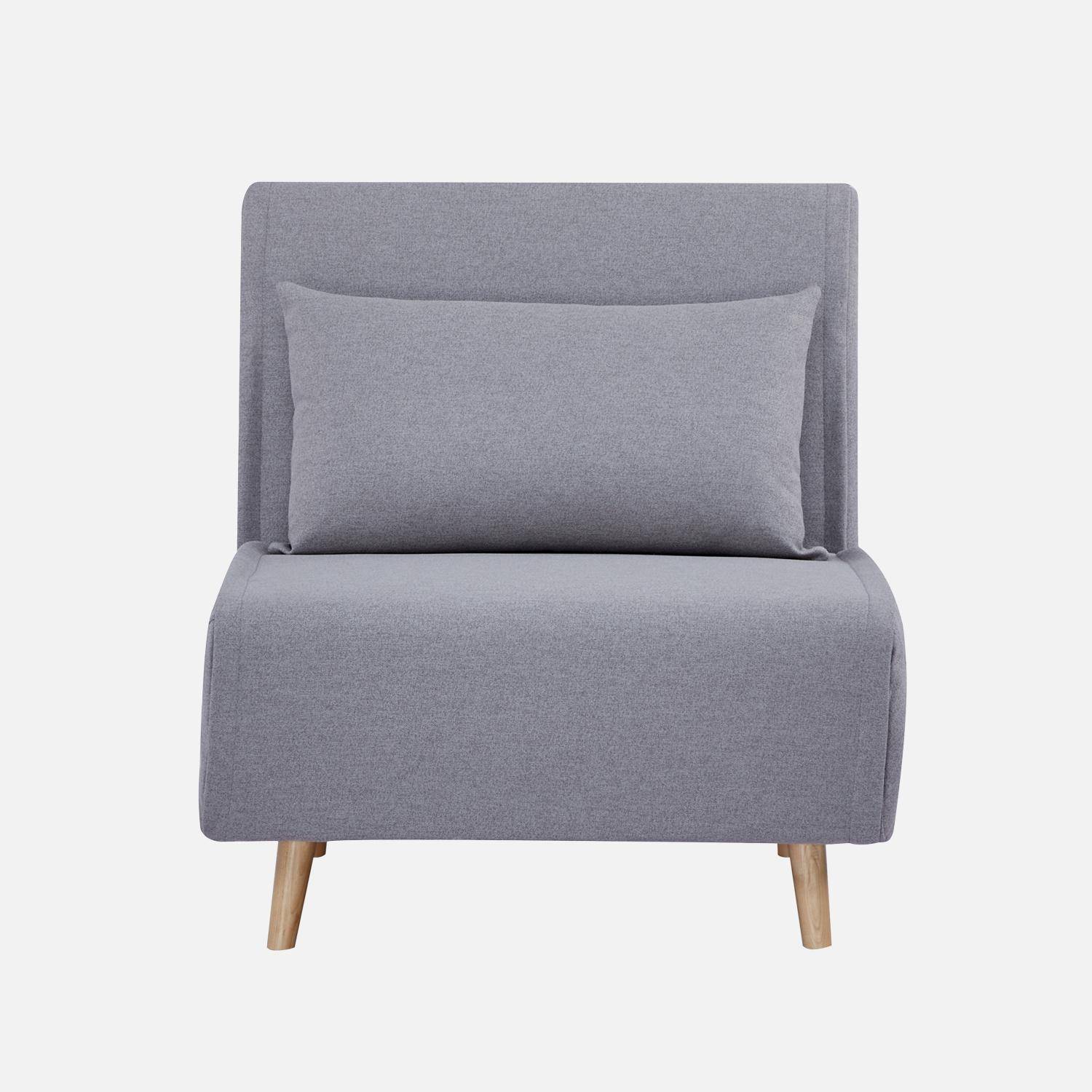 Poltrona de 1 lugar conversível em tecido simple com base de madeira, Guest, Cinza, 191x77x49 cm,sweeek,Photo7