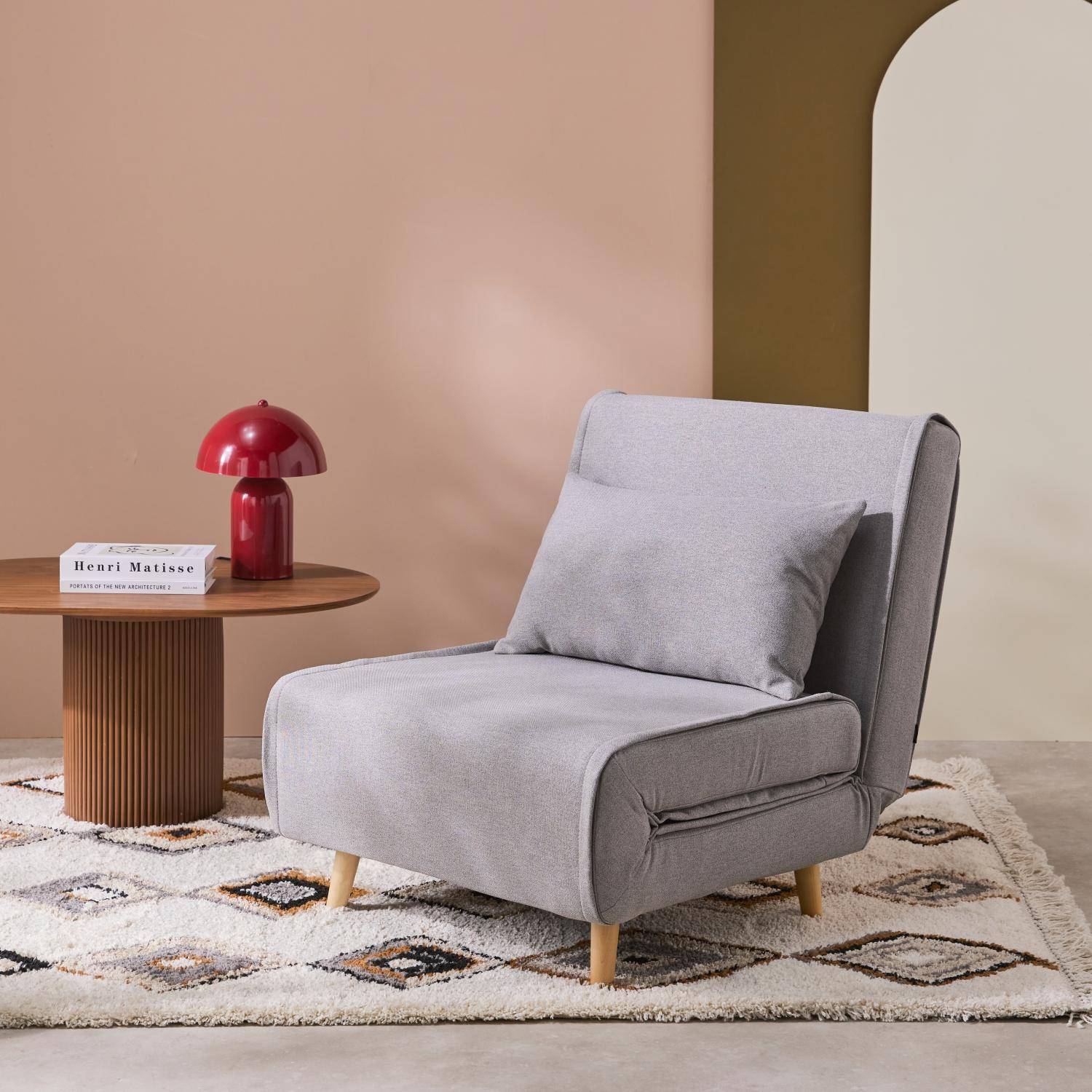 Poltrona de 1 lugar conversível em tecido simple com base de madeira, Guest, Cinza, 191x77x49 cm Photo1 Poltrona de 1 lugar conversível em tecido simple com base de madeira, Guest, Cinza, 191x77x49 cm Photo1