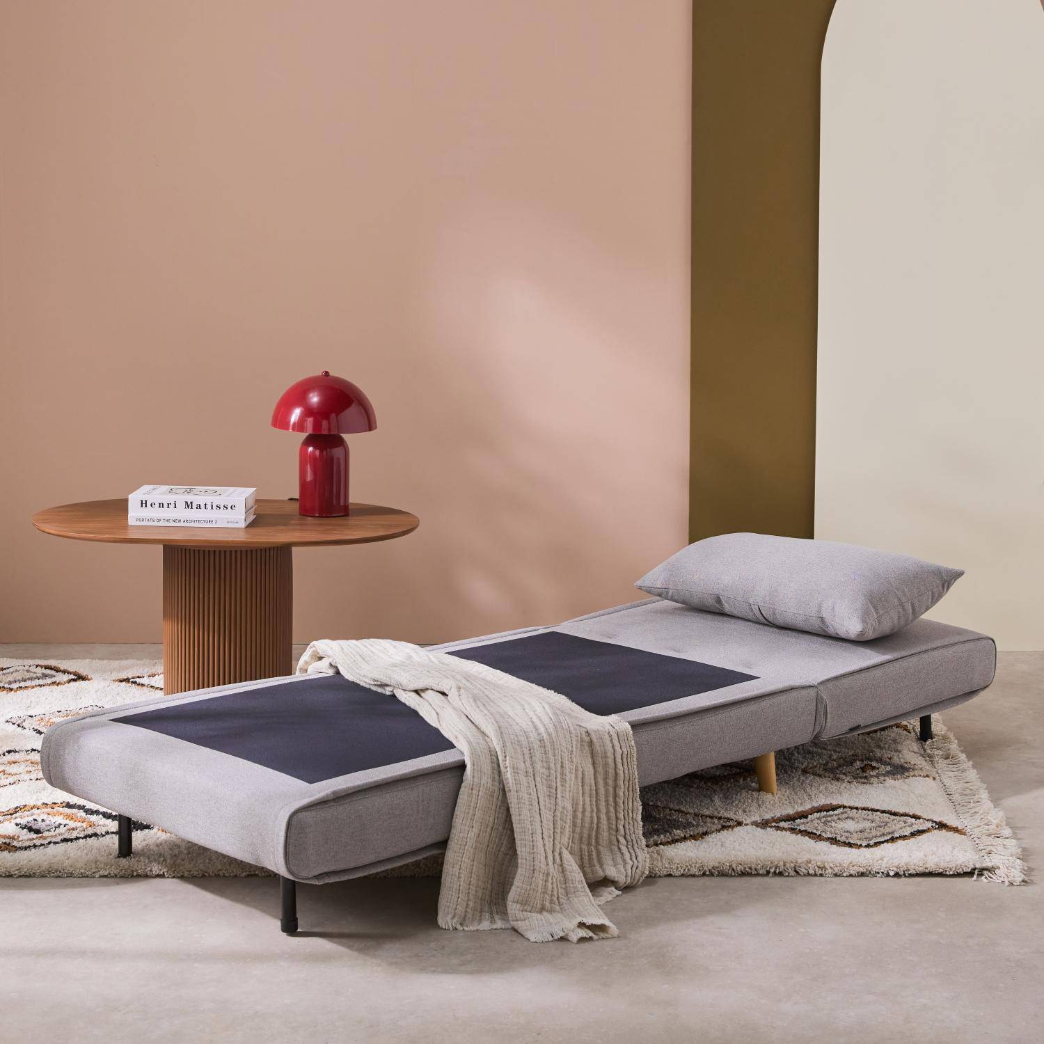 Poltrona de 1 lugar conversível em tecido simple com base de madeira, Guest, Cinza, 191x77x49 cm,sweeek,Photo4