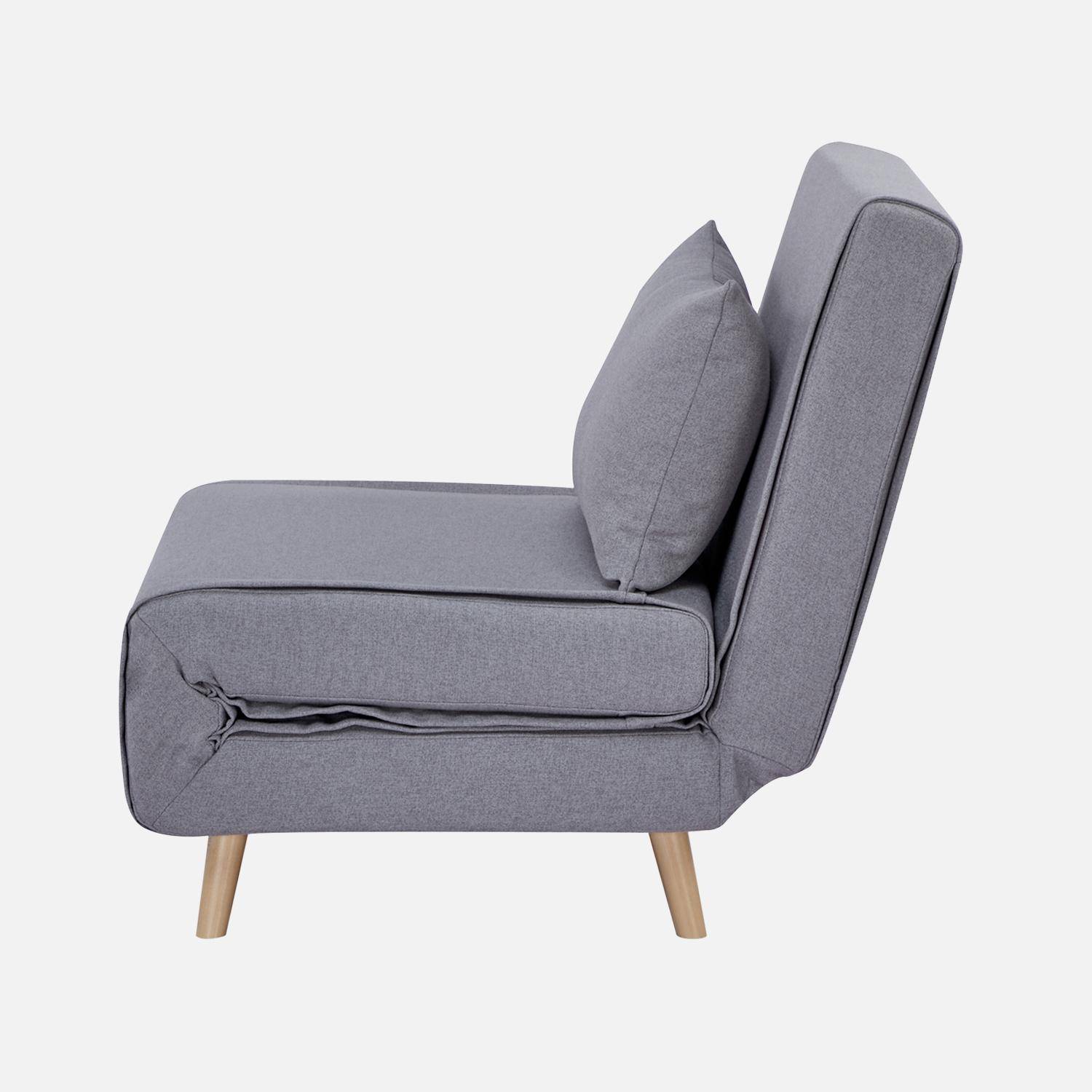 Poltrona de 1 lugar conversível em tecido simple com base de madeira, Guest, Cinza, 191x77x49 cm,sweeek,Photo8