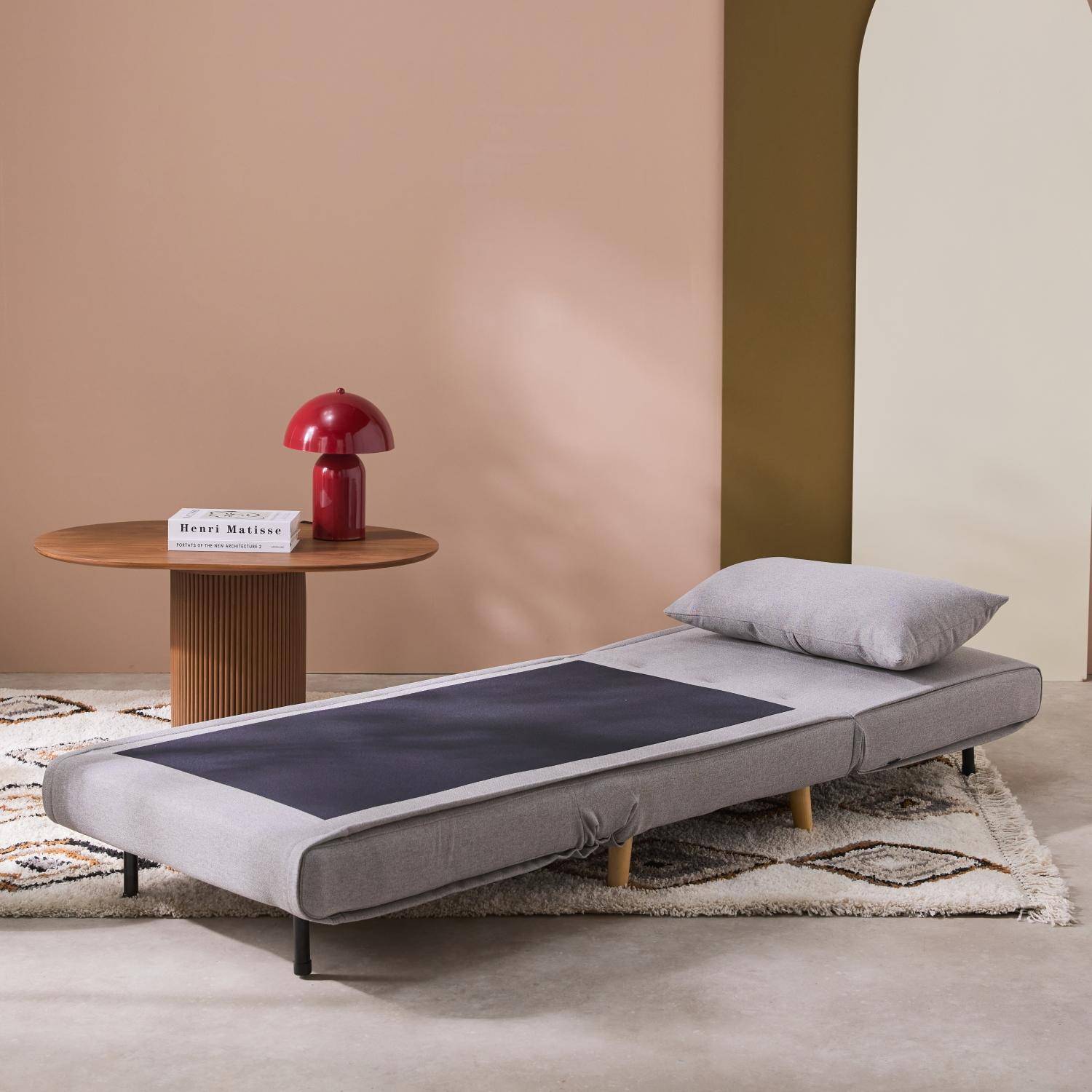 Poltrona de 1 lugar conversível em tecido simple com base de madeira, Guest, Cinza, 191x77x49 cm,sweeek,Photo3