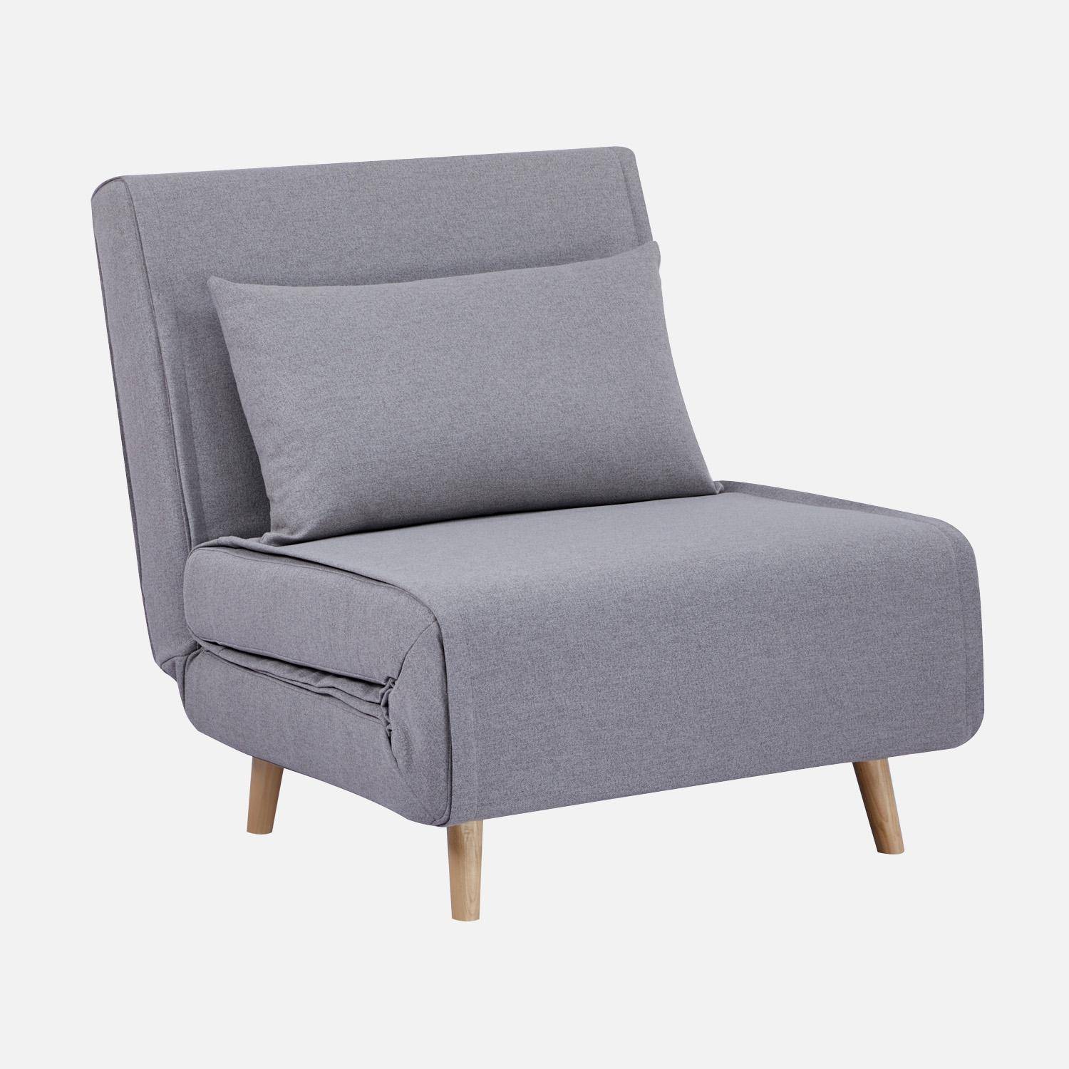 Poltrona de 1 lugar conversível em tecido simple com base de madeira, Guest, Cinza, 191x77x49 cm Photo5 Poltrona de 1 lugar conversível em tecido simple com base de madeira, Guest, Cinza, 191x77x49 cm Photo5