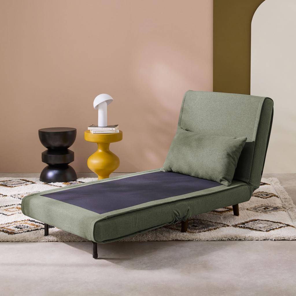 Sessel mit Holzgestell und Schlaffunktion für 1 Person Stoffbezug in khaki - Guest Photo2