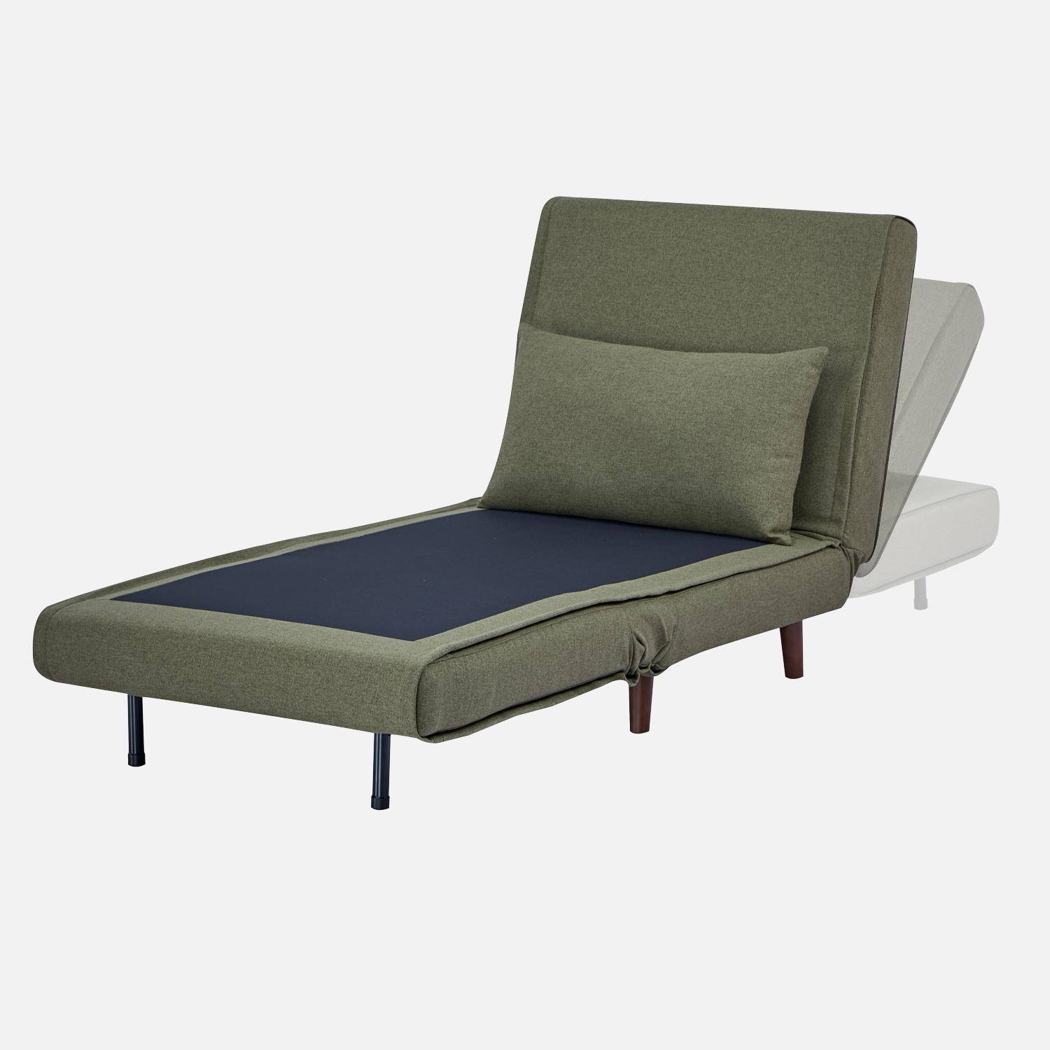 Sessel mit Holzgestell und Schlaffunktion für 1 Person Stoffbezug in khaki - Guest,sweeek,Photo4