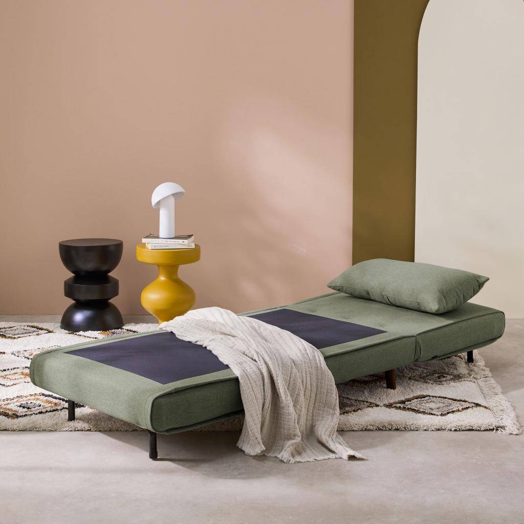 Sessel mit Holzgestell und Schlaffunktion für 1 Person Stoffbezug in khaki - Guest Photo3