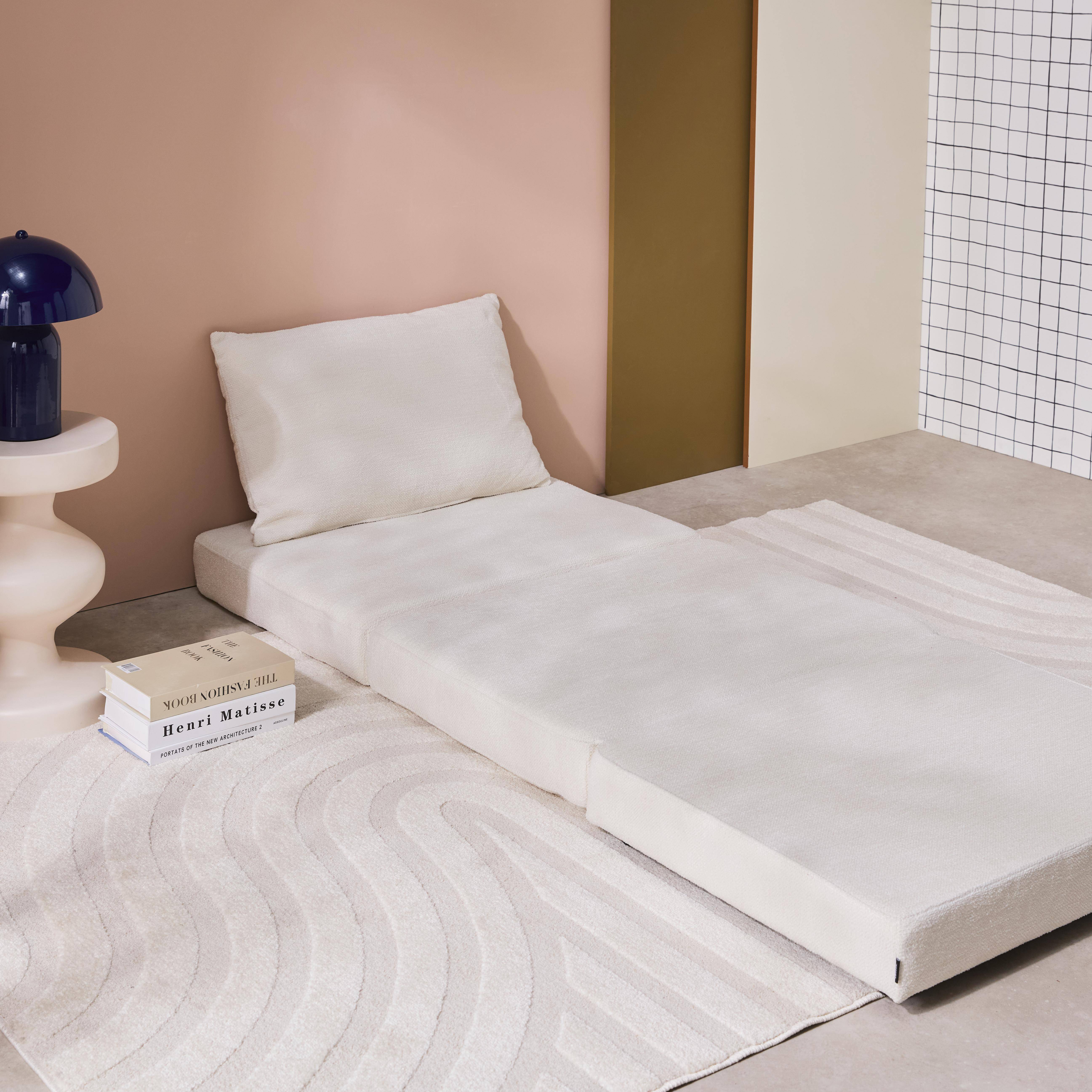 Sessel mit Schlaffunktion für 1 Person und Chenille-Bezug in antikweiß - Fold Photo3
