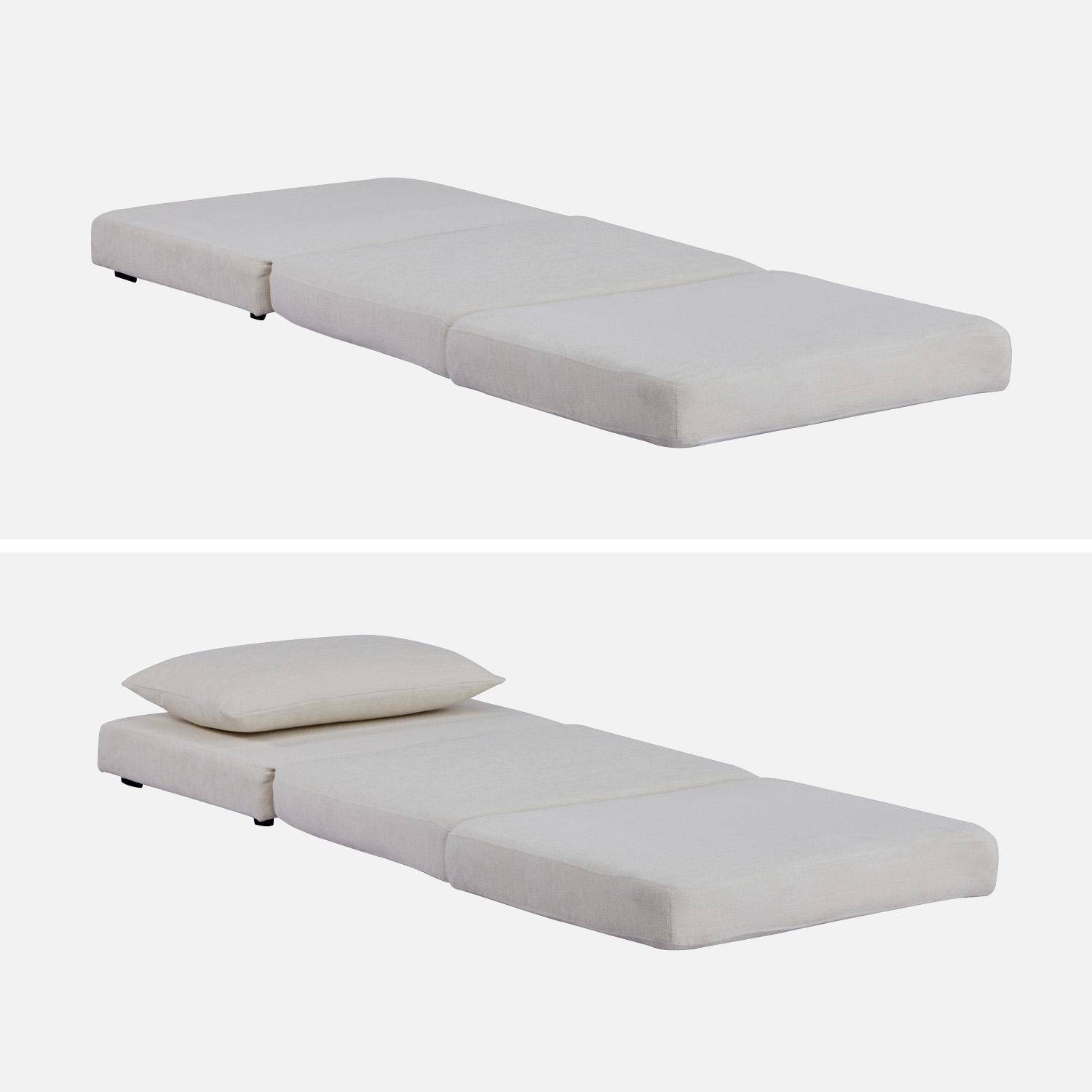 Sillón convertible colchón tejido chenilla 1 plaza, Fold, Blanco roto, 198x81x71 cm Photo4