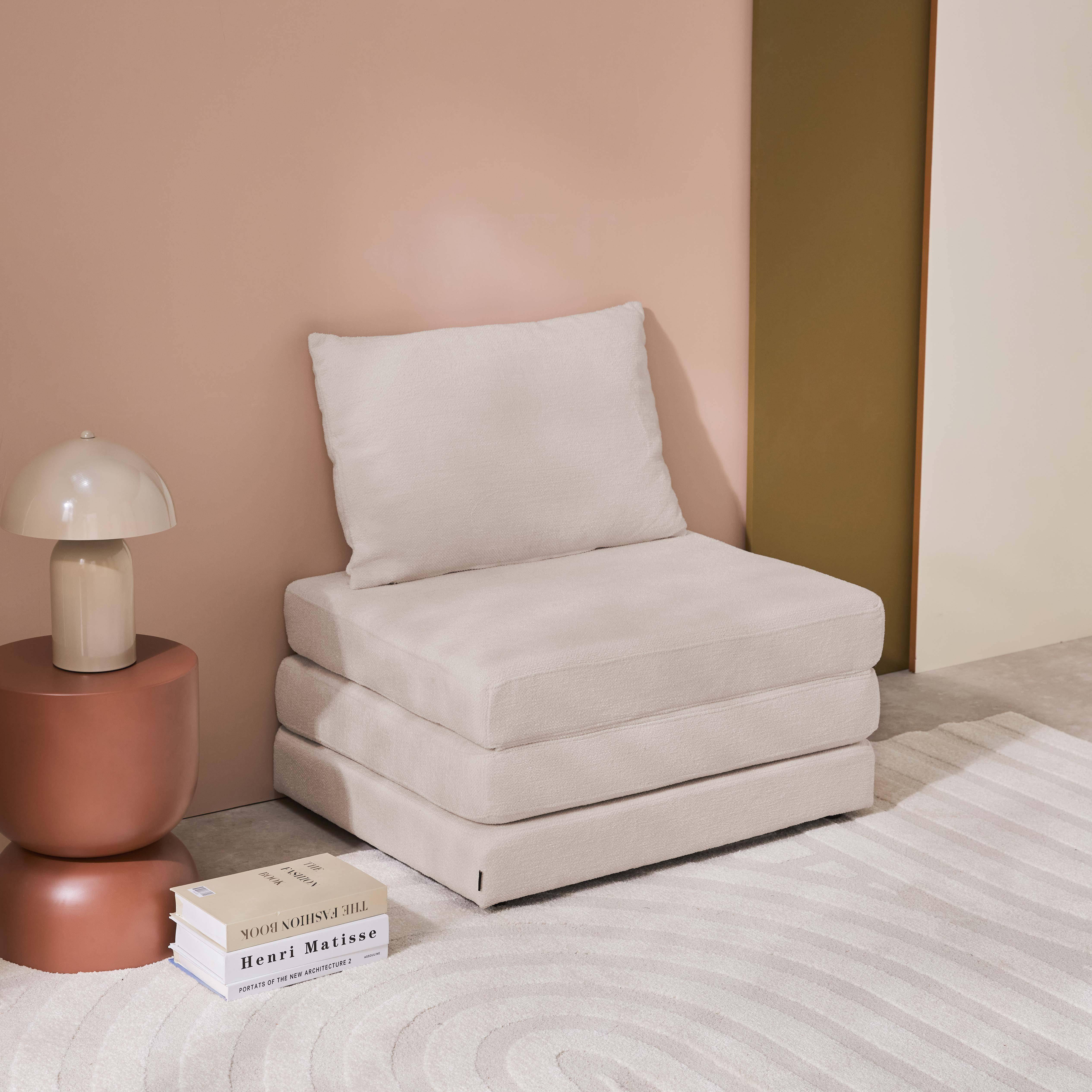 Chauffeuse matelas convertible beige tissu chenille 1 place Fold,sweeek,Photo2