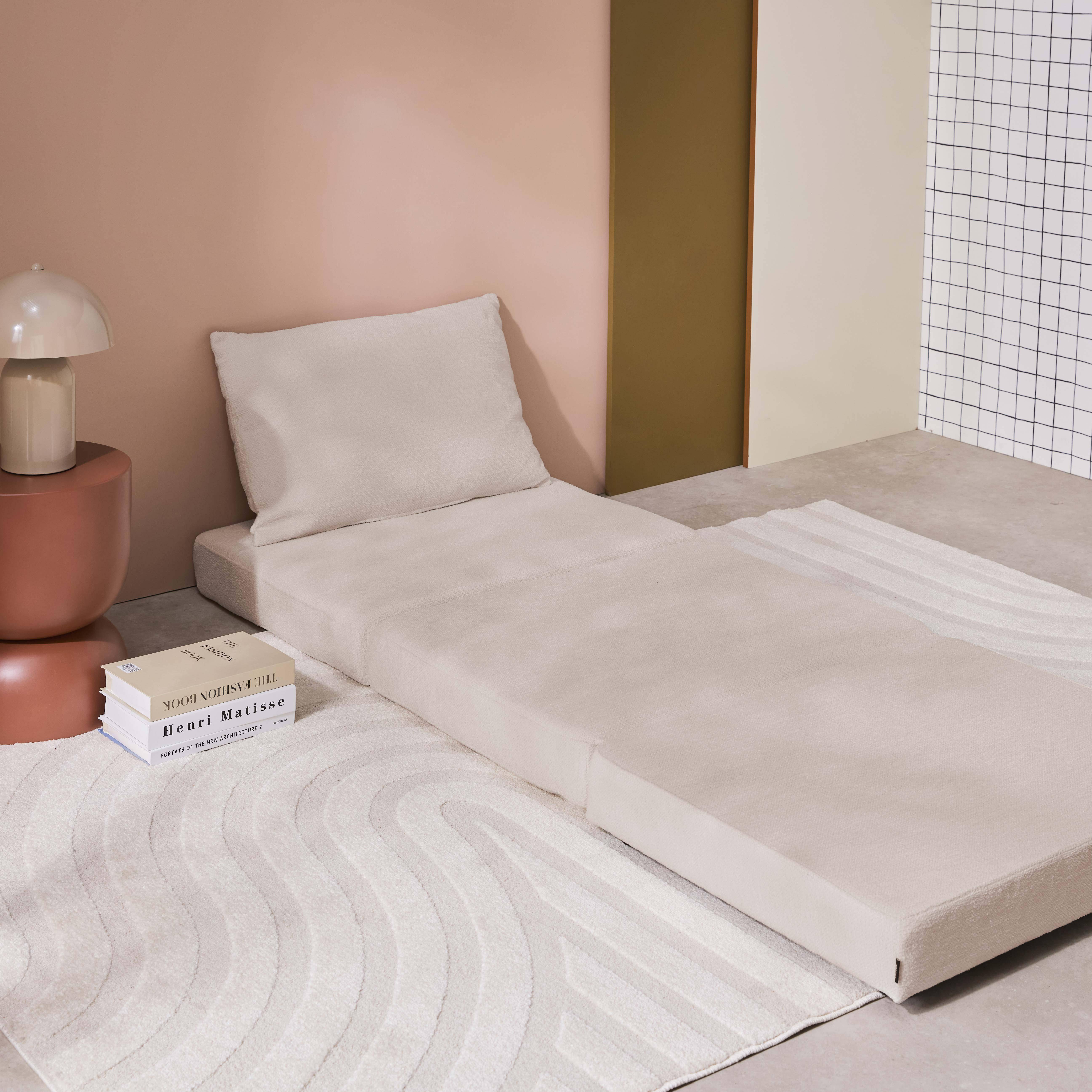Chauffeuse matelas convertible beige tissu chenille 1 place Fold,sweeek,Photo3