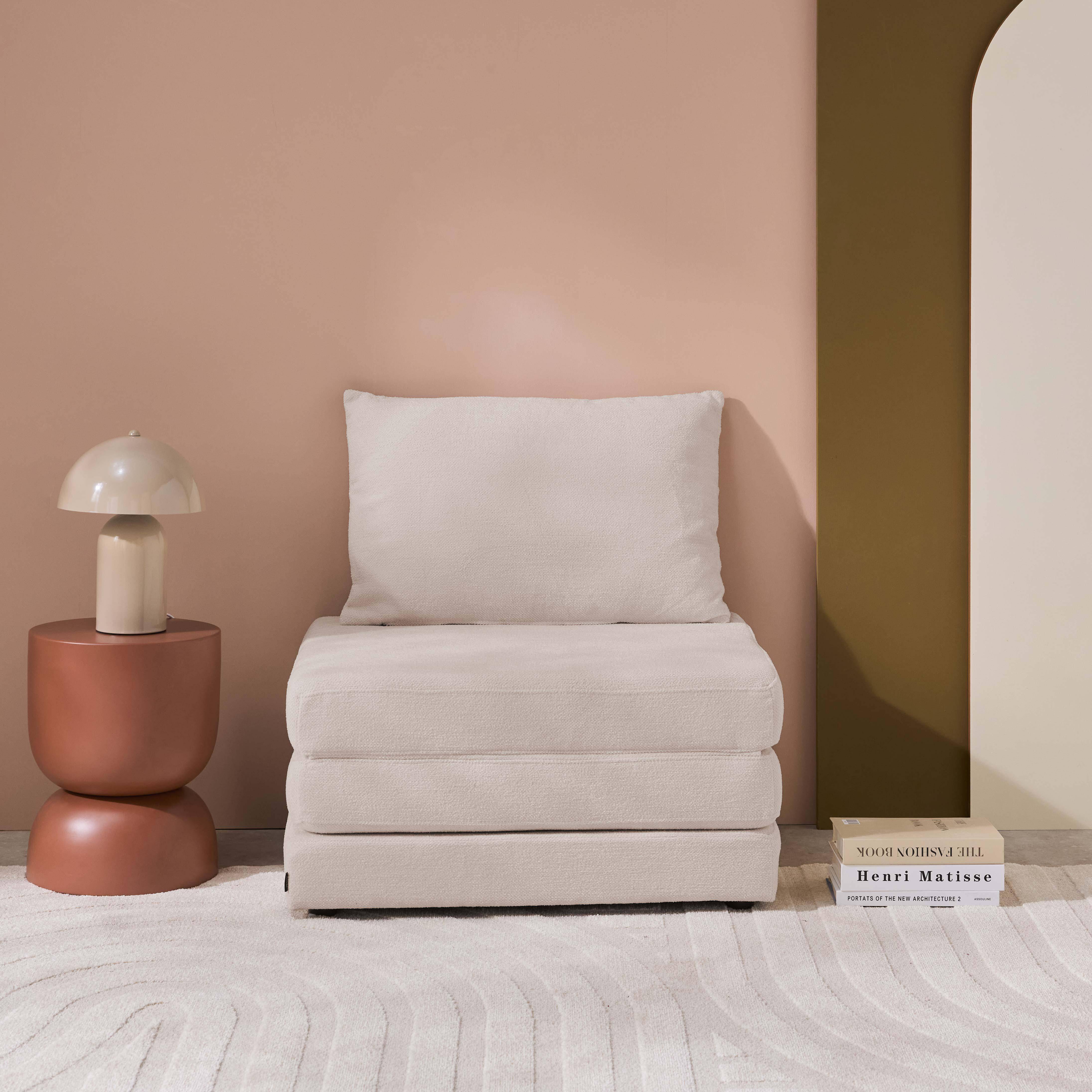 Chauffeuse matelas convertible beige tissu chenille 1 place Fold,sweeek,Photo1