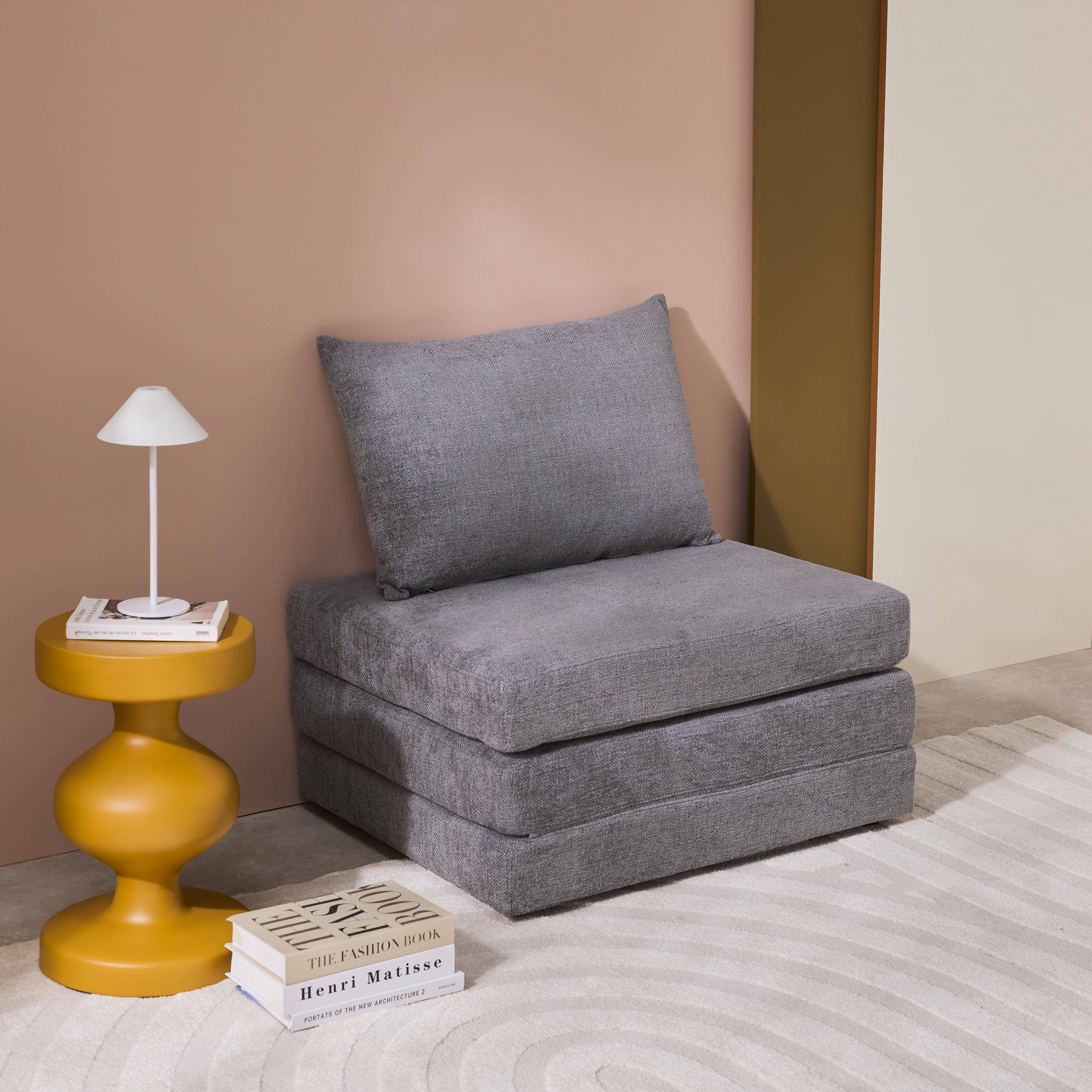 Sessel mit Schlaffunktion für 1 Person und Chenille-Bezug in grau - Fold,sweeek,Photo2