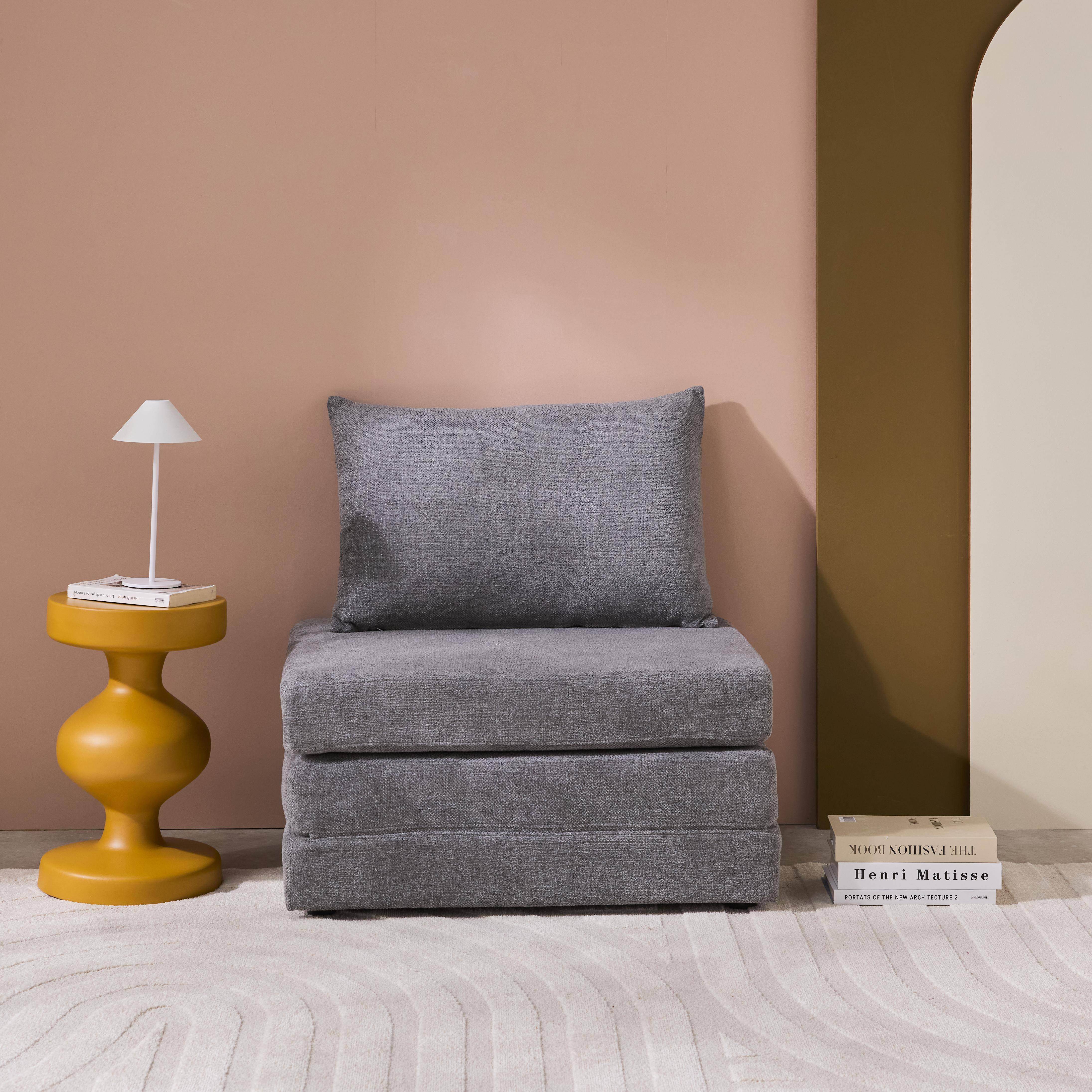 Sessel mit Schlaffunktion für 1 Person und Chenille-Bezug in grau - Fold,sweeek,Photo1