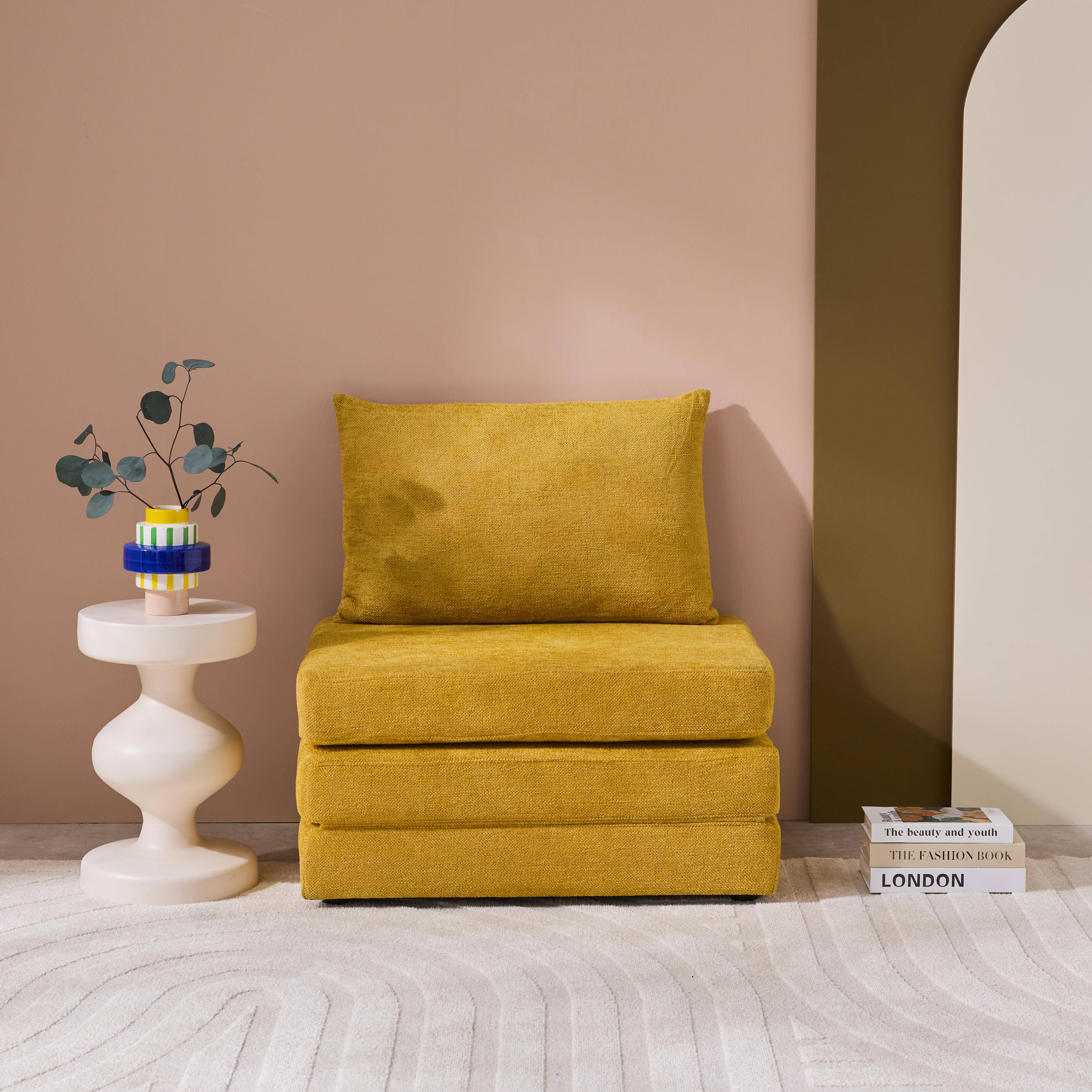 Sillón convertible colchón tejido chenilla 1 plaza, Fold, Mostaza, 198x81x71 cm Photo1
