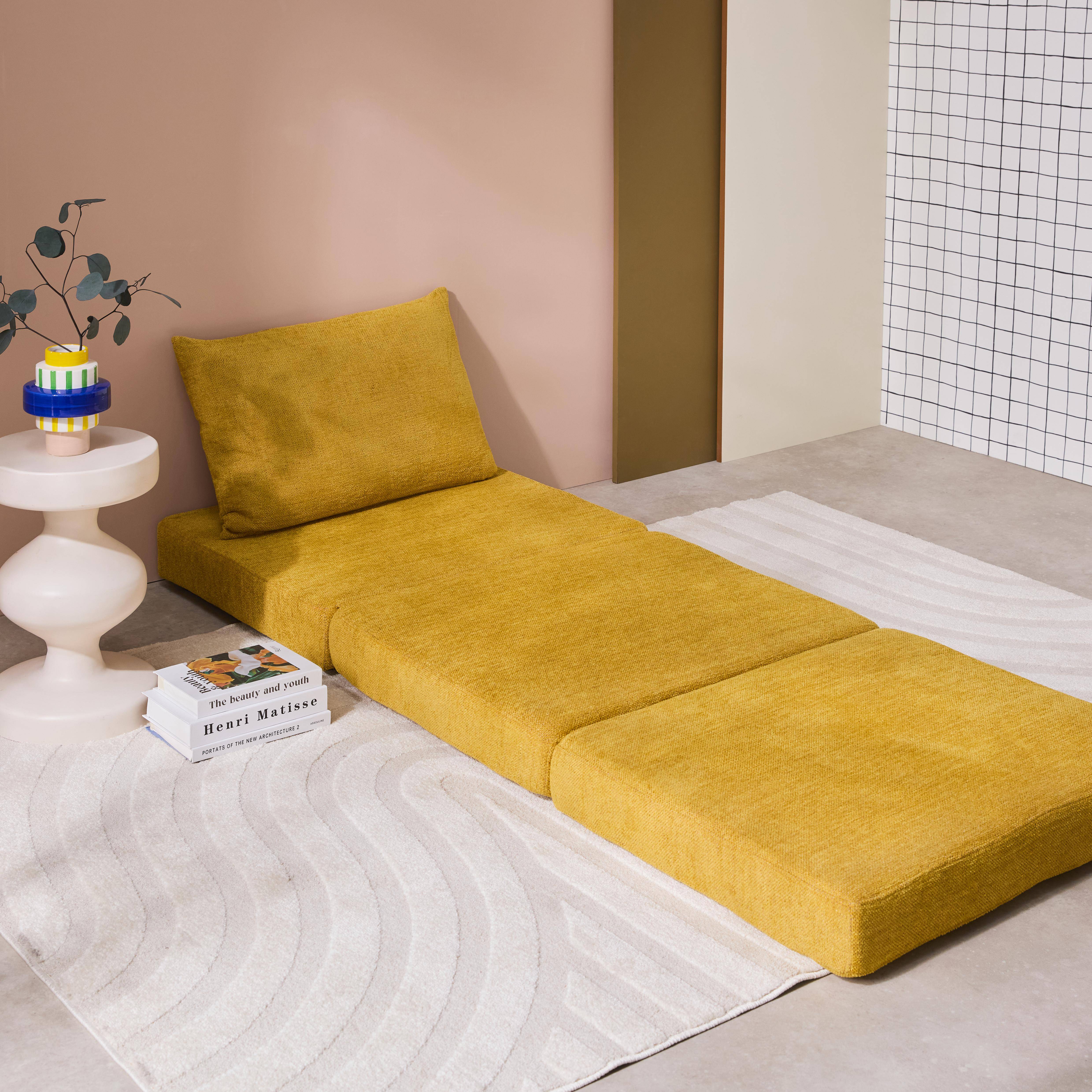 Sillón convertible colchón tejido chenilla 1 plaza, Fold, Mostaza, 198x81x71 cm,sweeek,Photo3