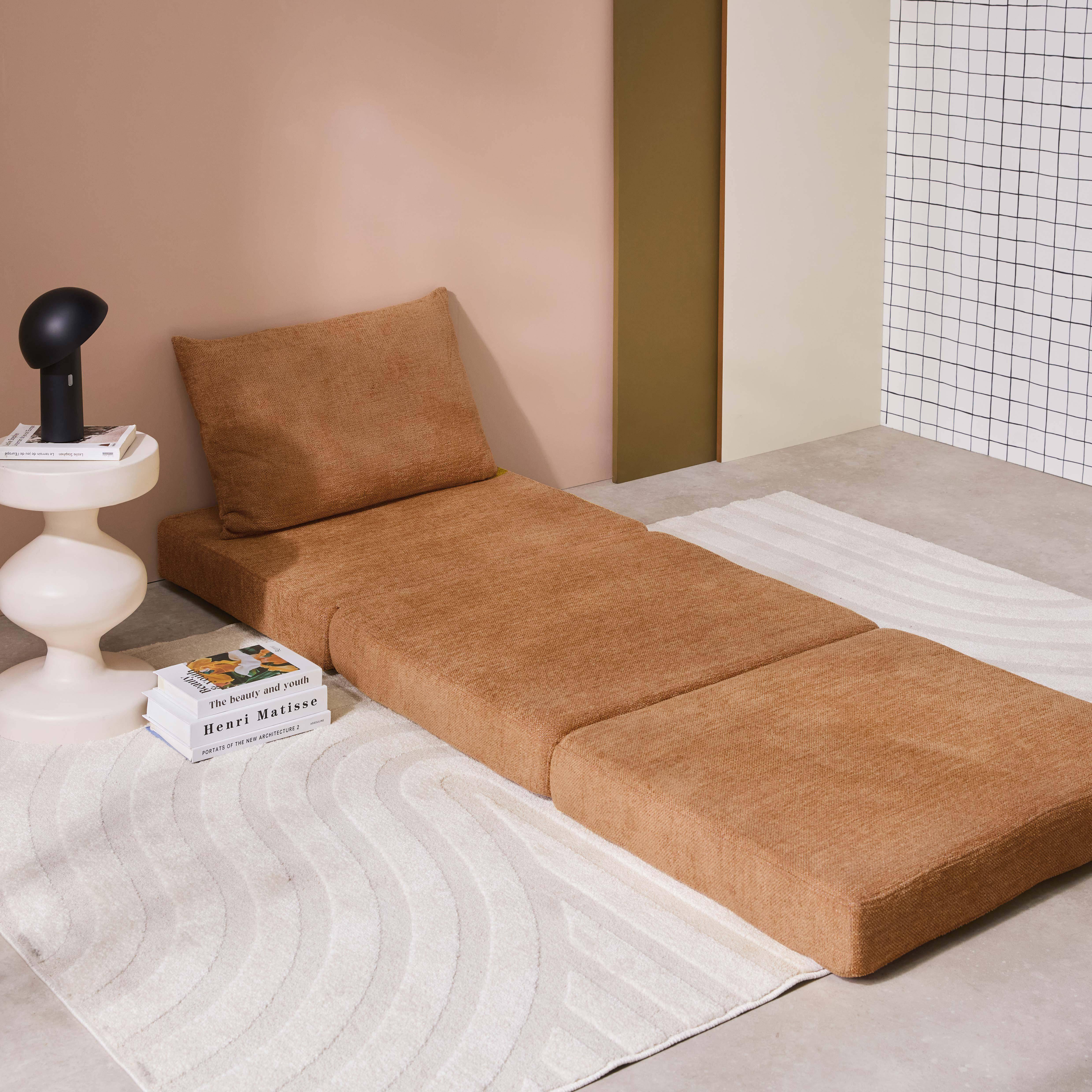 Chauffeuse matelas convertible camel tissu chenille 1 place Fold Photo3