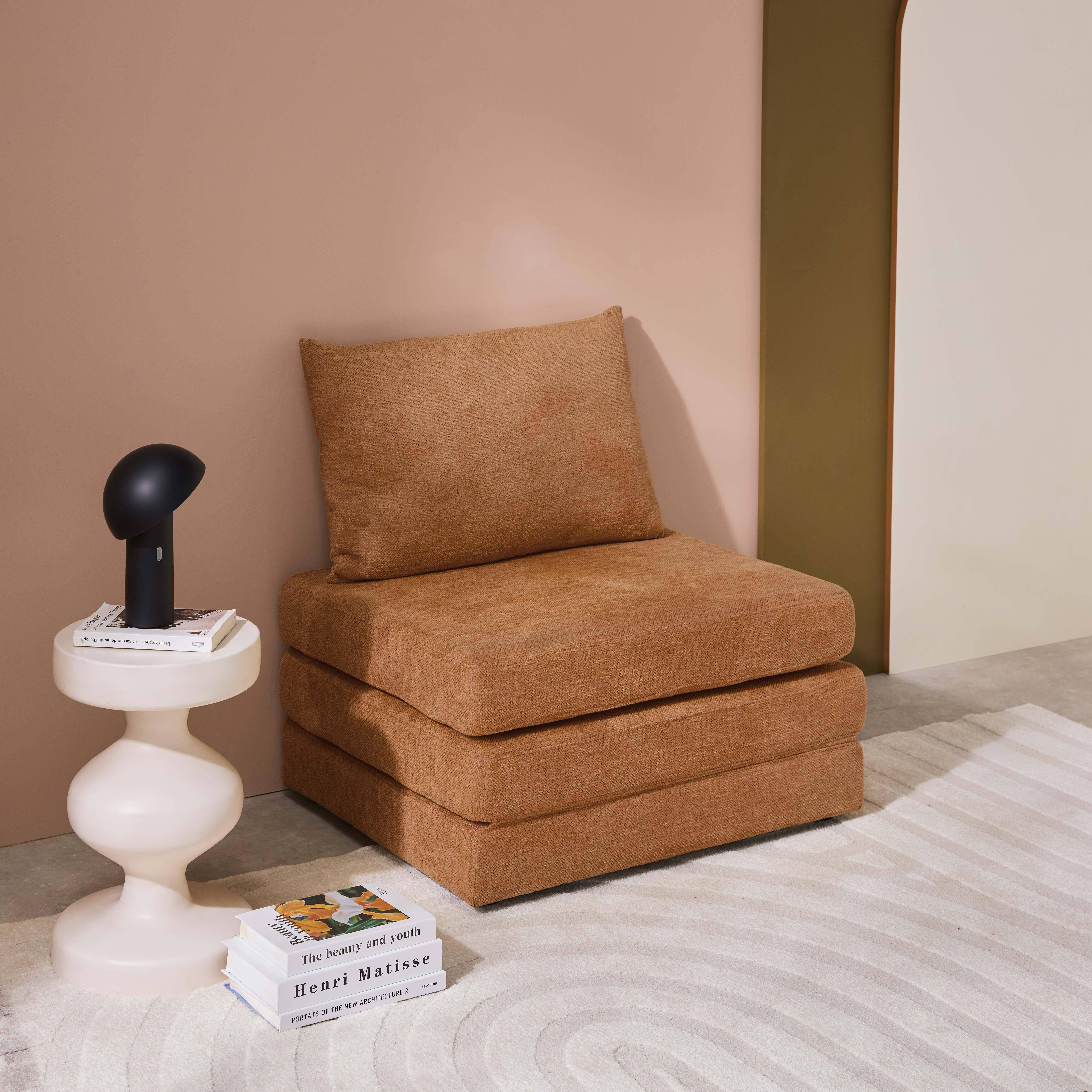 Chauffeuse matelas convertible camel tissu chenille 1 place Fold Photo2