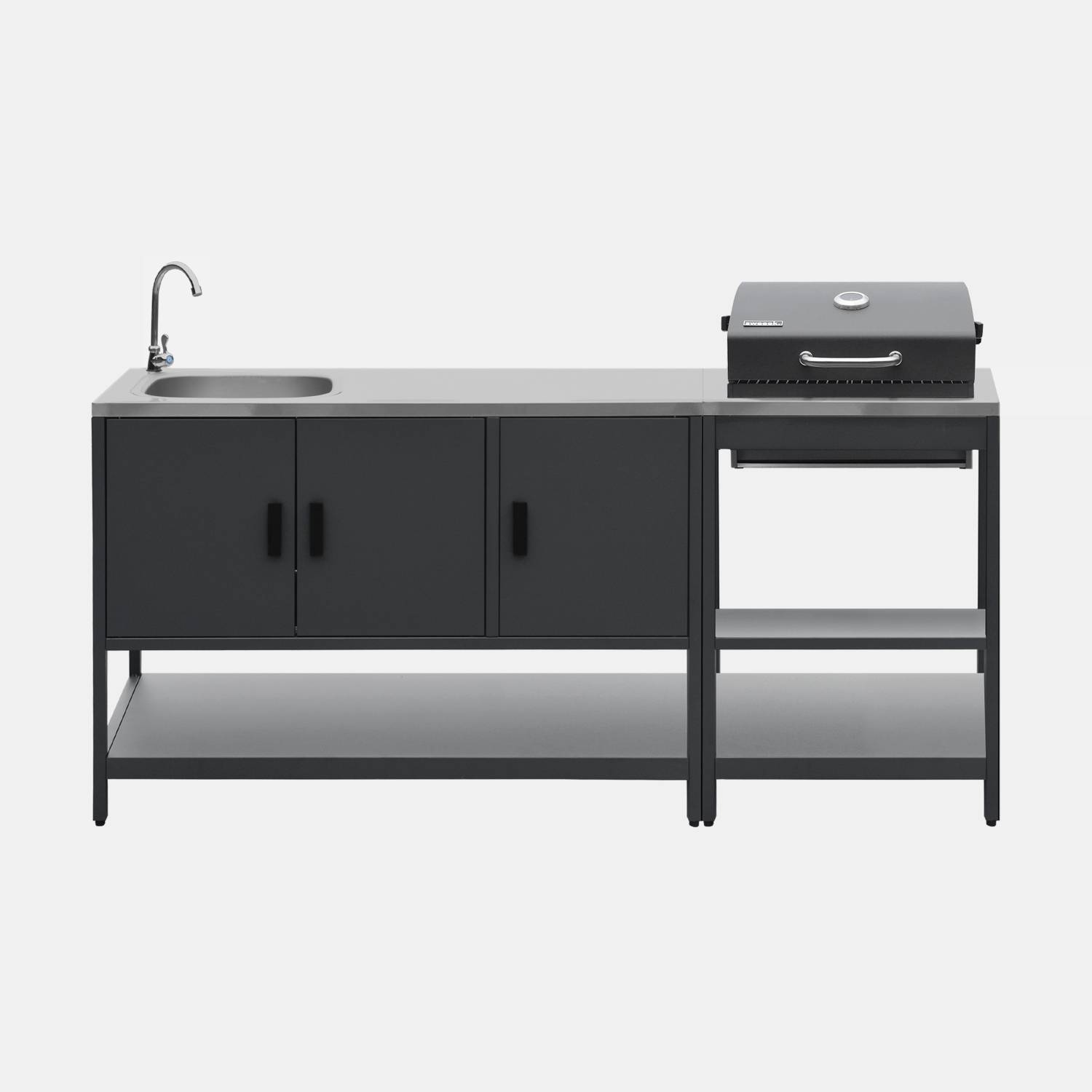 Cucina esterna 2 moduli acciaio inossidabile barbecue a carbone con lavello, Nero