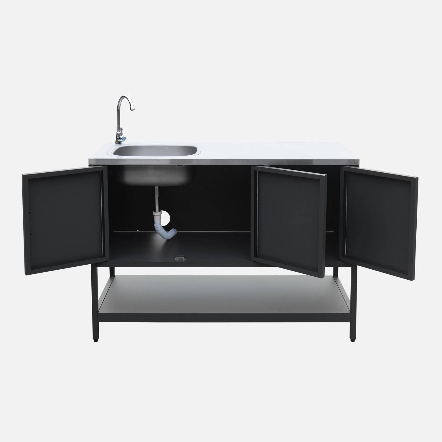 Cuisine extérieure Naxos 2 modules acier inoxydable noir barbecue au charbon avec évier Photo4