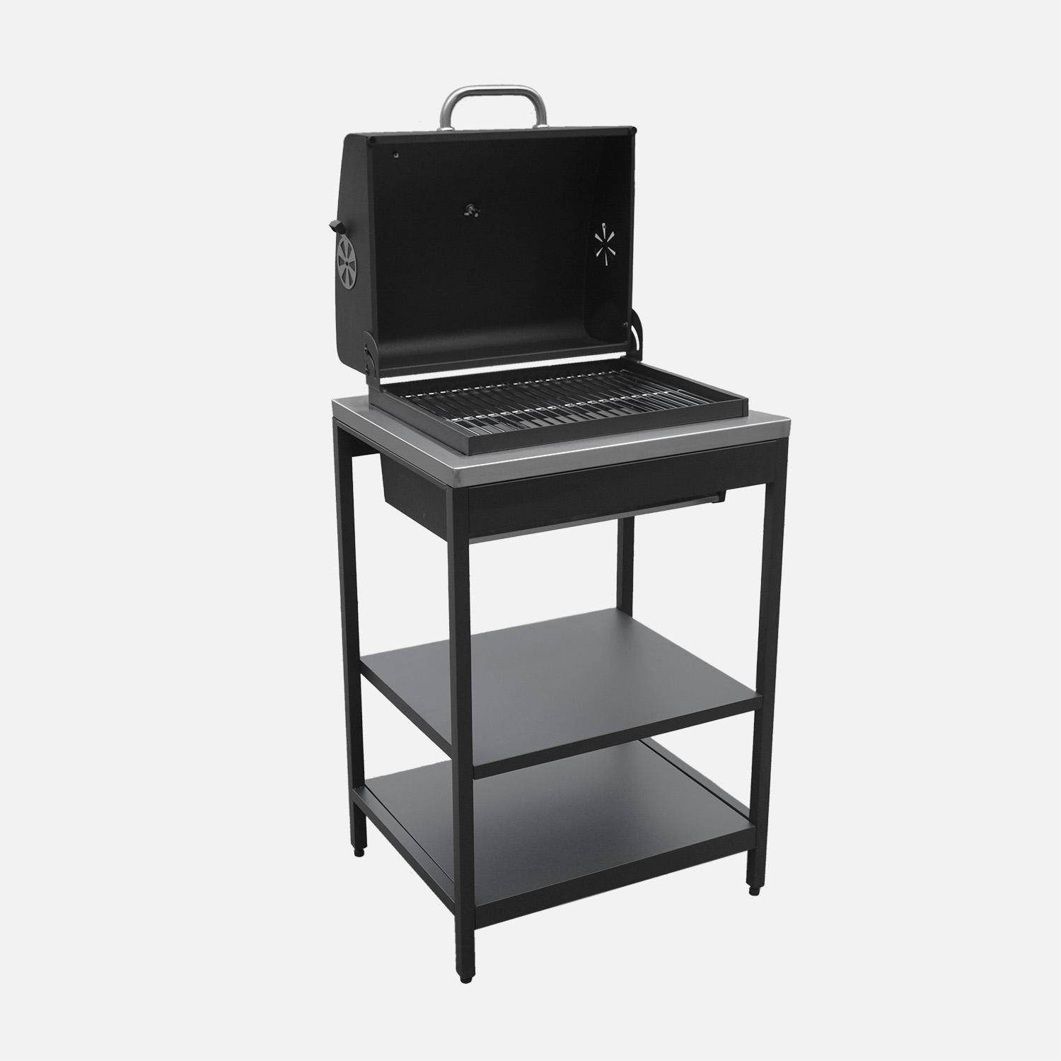 Buitenkeuken Naxos, 2 modules, roestvrij staal, zwarte houtskool barbecue met gootsteen Photo6