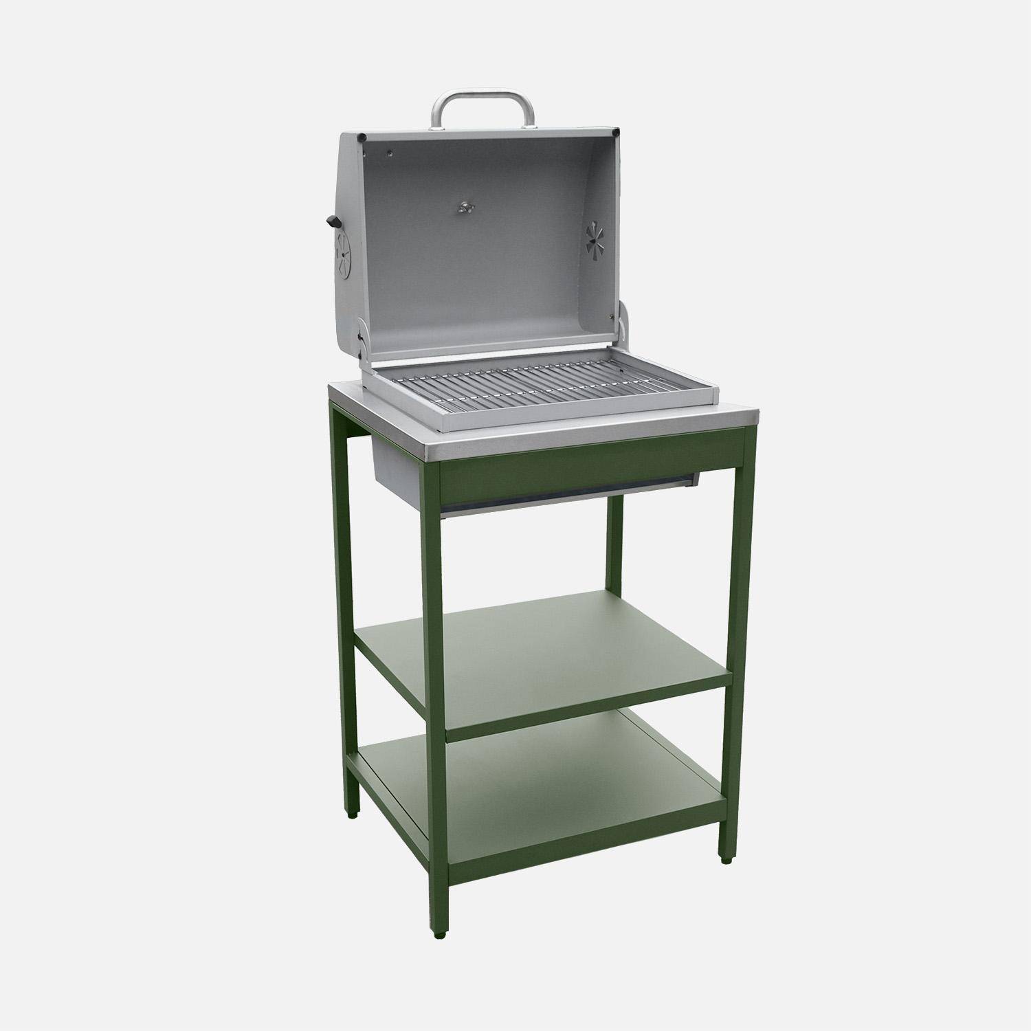 Buitenkeuken 3 modules roestvrij staal met houtskool barbecue groen Naxos Photo10