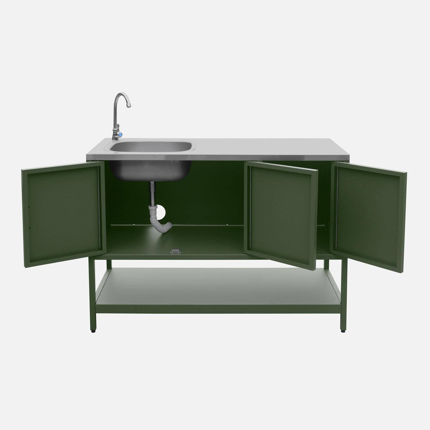 Buitenkeuken 3 modules met houtskoolbarbecue staal groen| sweeek